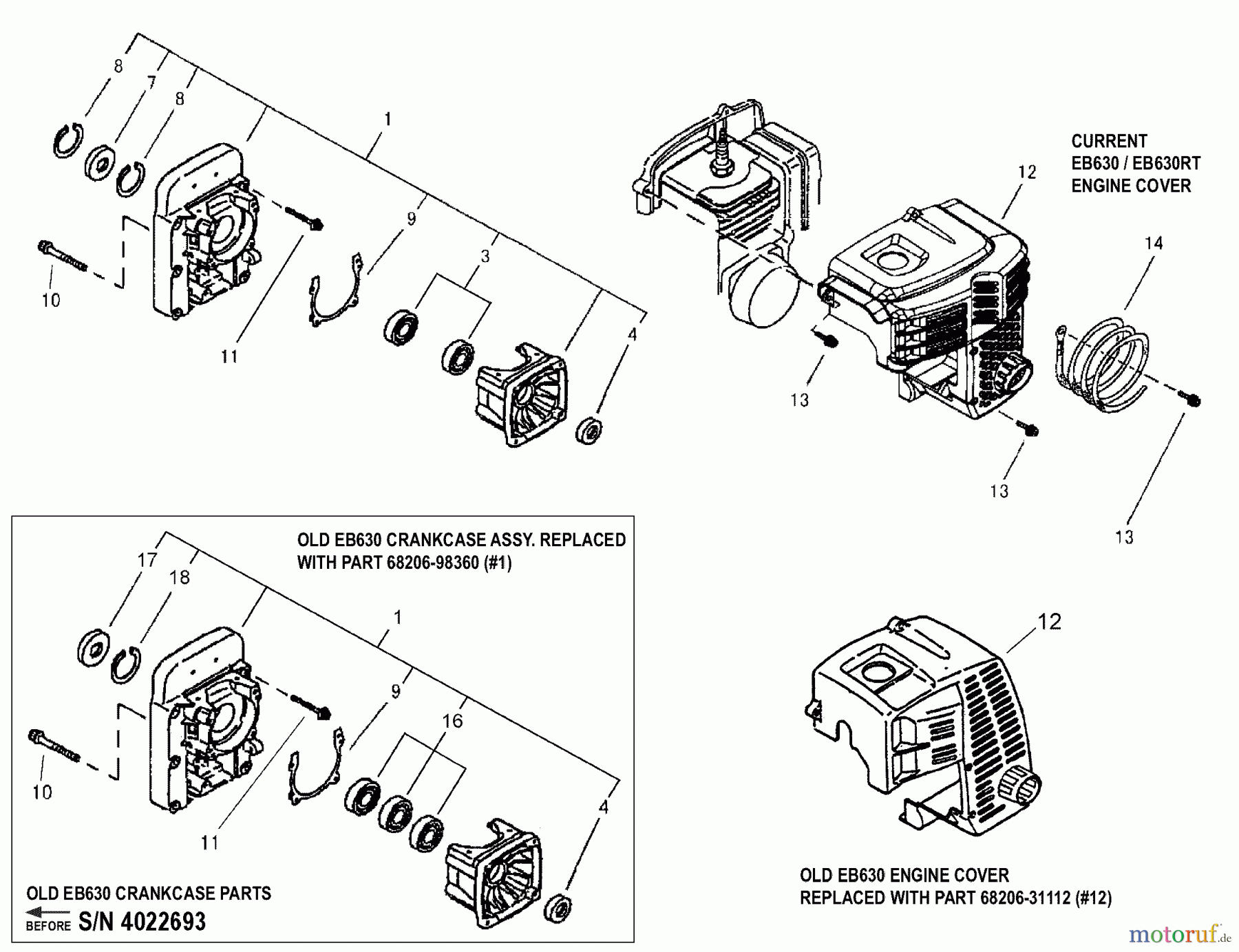  Shindaiwa Bläser / Sauger / Häcksler / Mulchgeräte EB630RT (EPA) - Shindaiwa Back Pack Blower Crankcase, Engine Cover