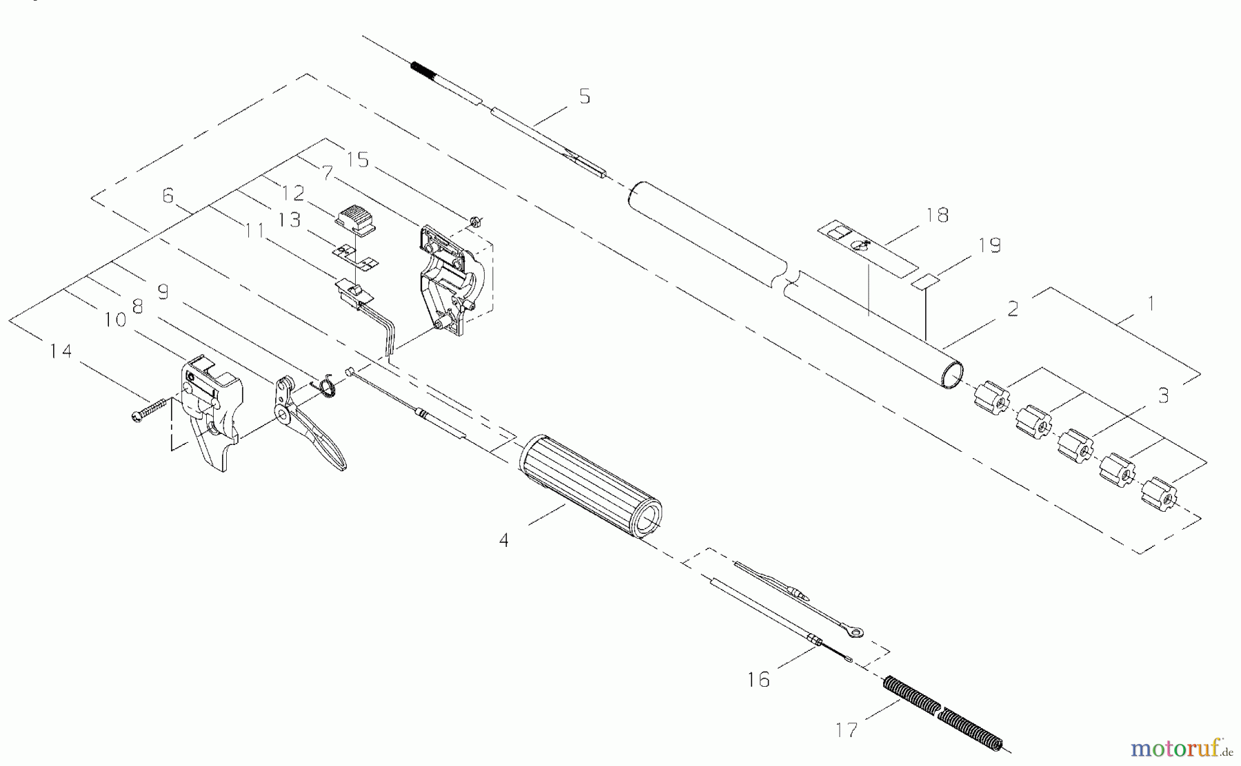  Shindaiwa Trimmer, Faden / Bürste T222 - Shindaiwa String Trimmer Outer Pipe Assembly, Throttle Lever Assembly