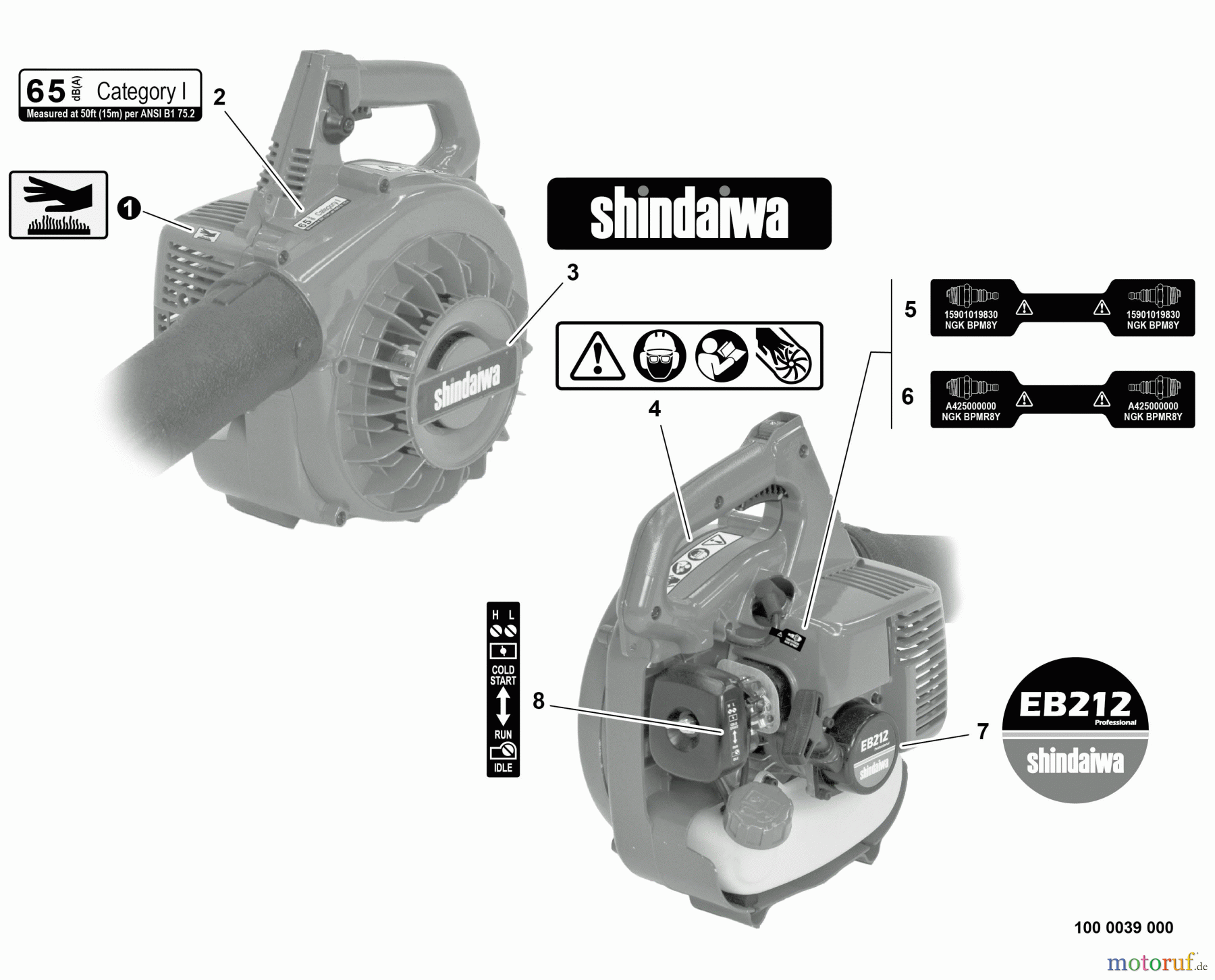  Shindaiwa Bläser / Sauger / Häcksler / Mulchgeräte EB212 - Shindaiwa Hand Held Blower, S/N: P37413001001 - P37413999999 Labels