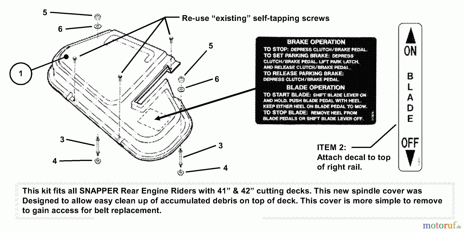  Snapper Zubehör. Rasenmäher 7061814 - Snapper Spindle Cover Kit, 41