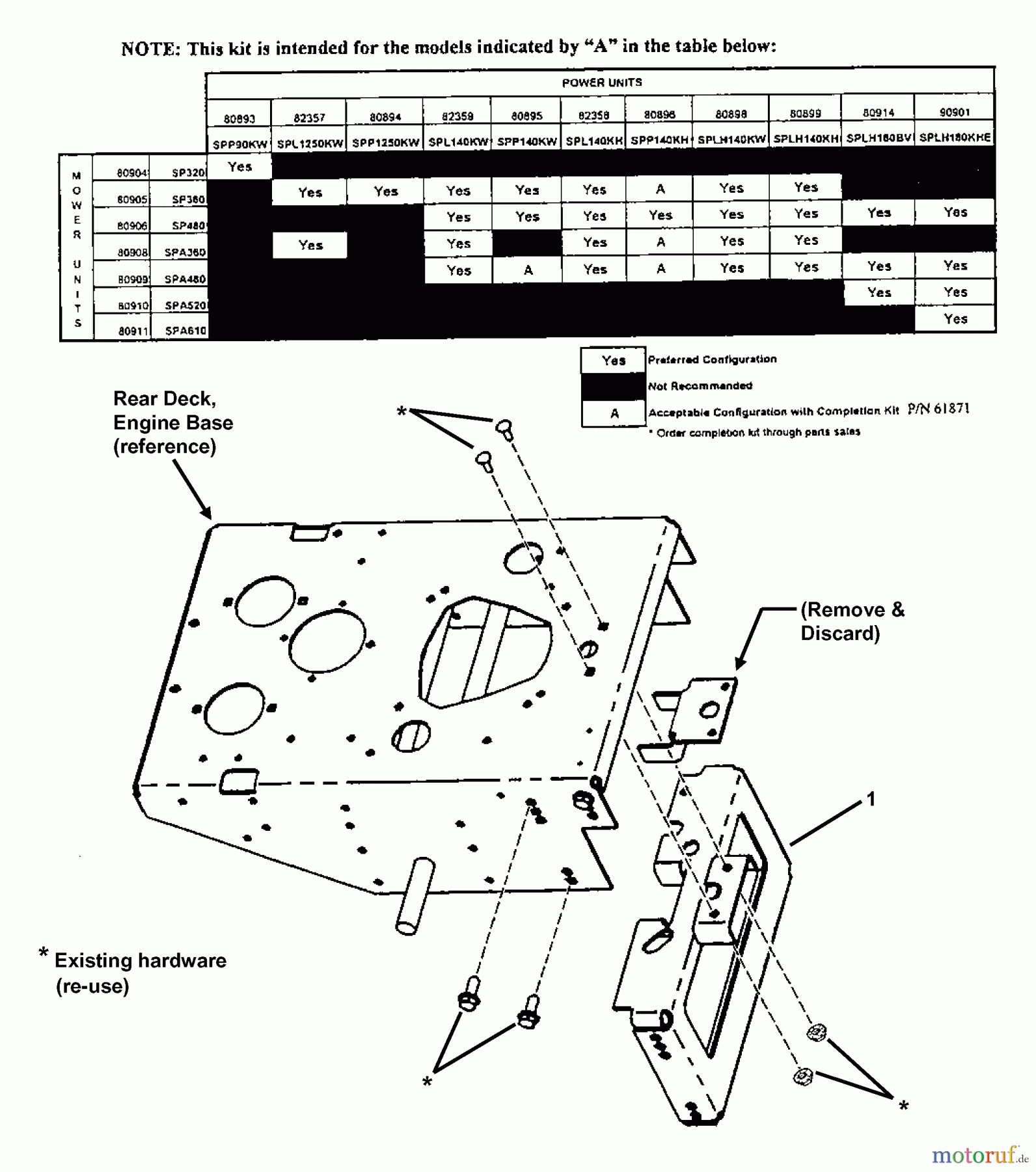 Snapper Zubehör. Rasenmäher 7061871 - Snapper Engine Frame Brace Kit Engine Frame Brace