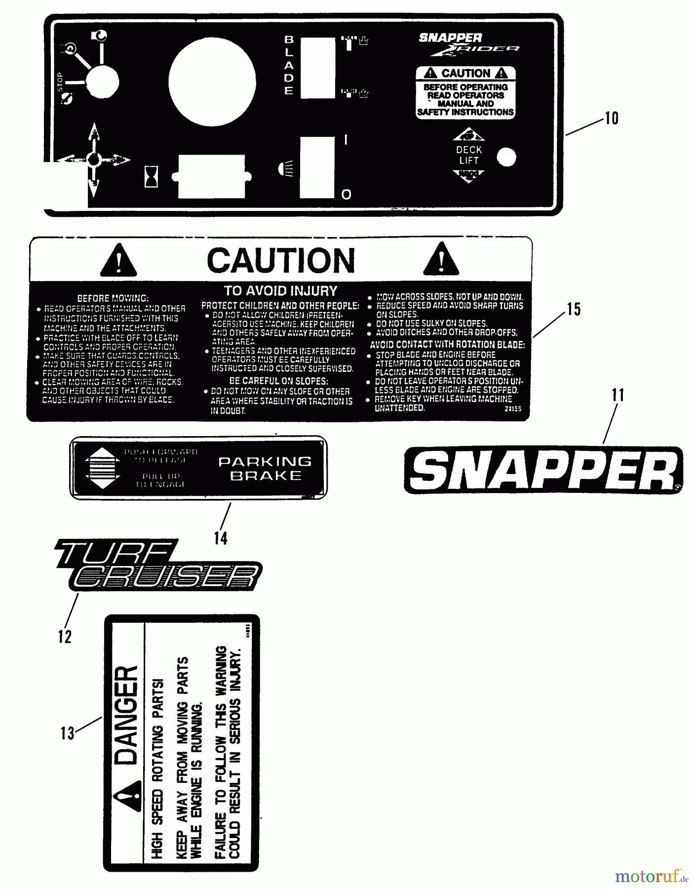 Snapper Nullwendekreismäher, Zero-Turn ZF2500K (82517) - Snapper 25 HP Zero-Turn Mower, Out Front, Z-Rider Series 0 Decals (Part II)