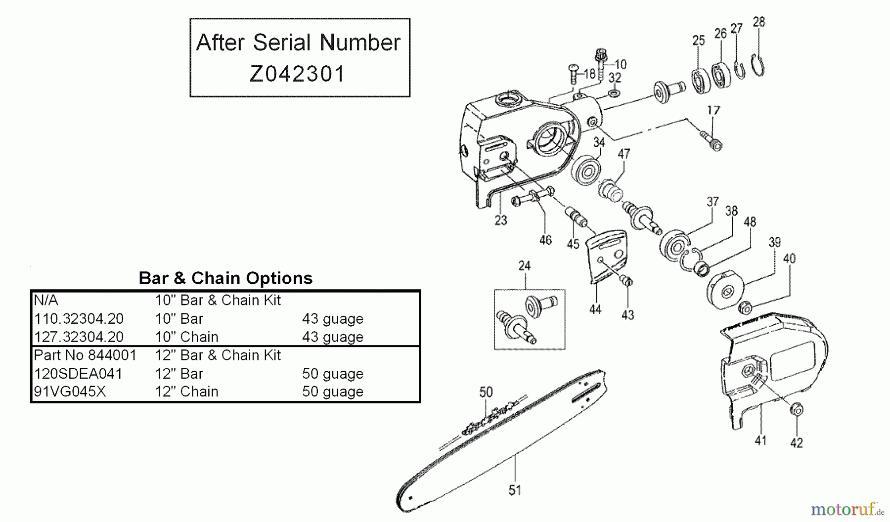 Tanaka Hochentaster TPS-250PN - Tanaka Extended Reach Pole Saw Side Cover, Sprocket, Bar & Chain After Serial Number Z042301
