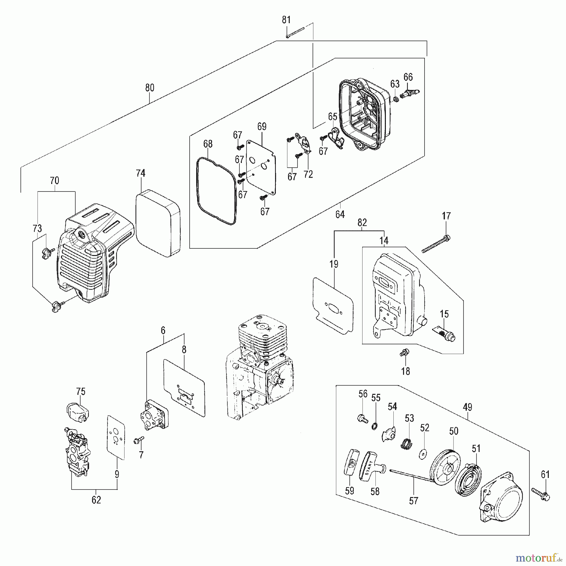  Tanaka Blasgeräte, Sauger, Häcksler, Mulchgeräte TBL-7800 - Tanaka Backpack Blower Carburetor, Starter & Muffler