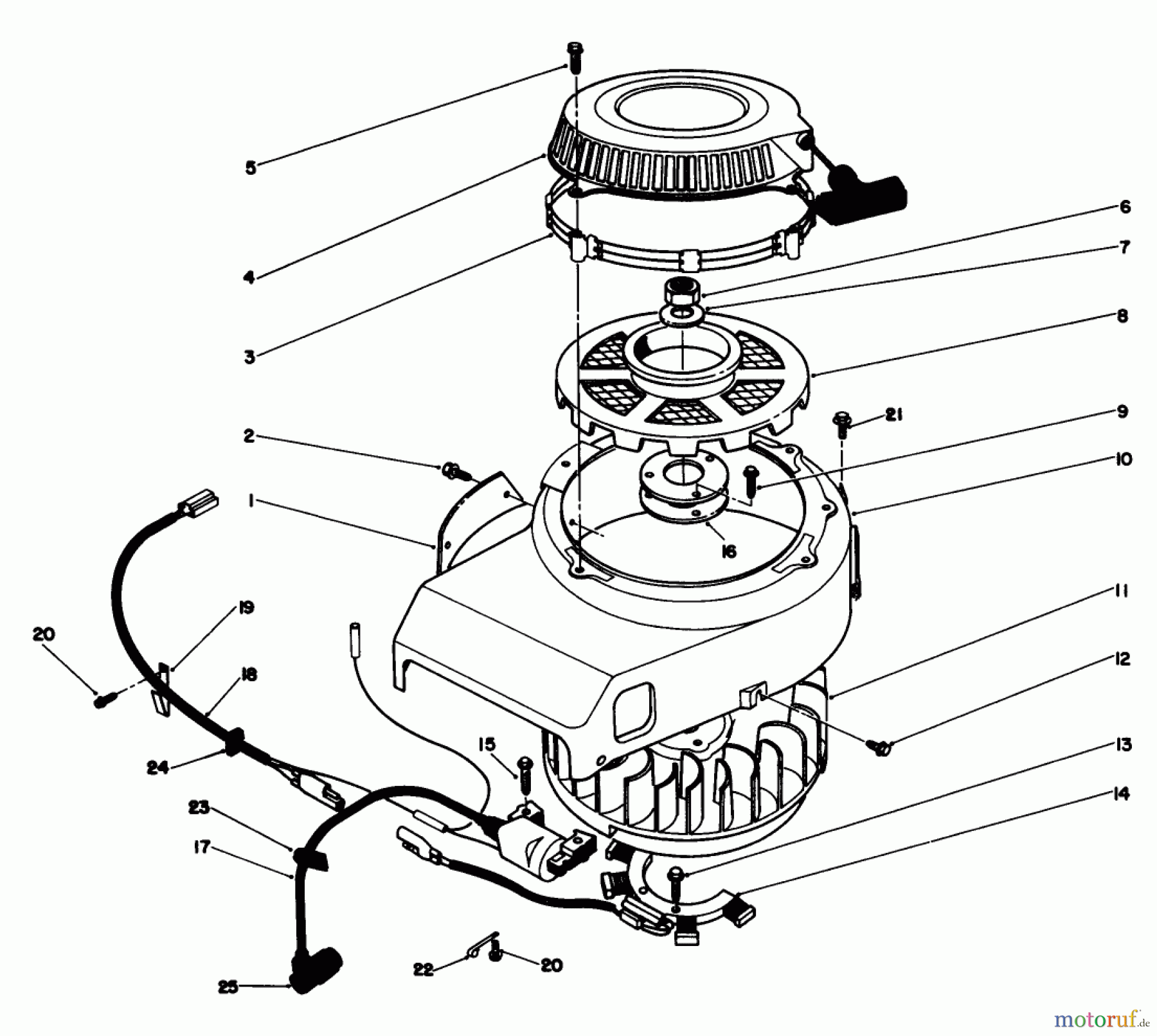  Toro Neu Mowers, Drive Unit Only 30112 - Toro Mid-Size Proline Gear Traction Unit, 12.5 hp, 1990 (0000001-0999999) RECOIL AND FLYWHEEL ASSEMBLY
