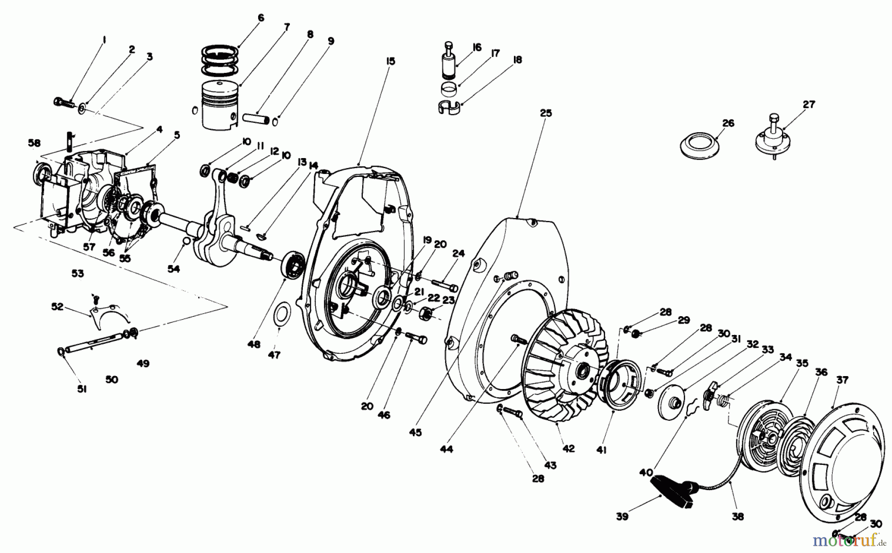  Toro Neu Mowers, Drive Unit Only 30113 - Toro Mid-Size Proline Gear Traction Unit, 8 hp, 1988 (8000001-8999999) CRANKCASE & FLYWHEEL ASSEMBLY