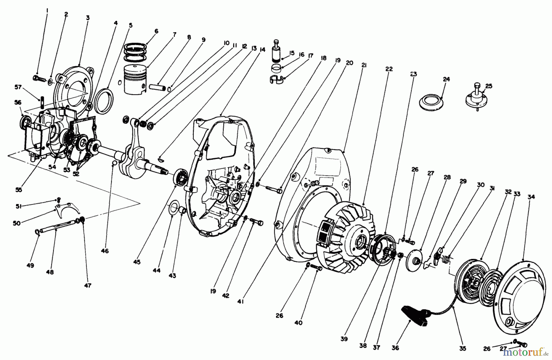  Toro Neu Mowers, Drive Unit Only 30113 - Toro Mid-Size Proline Gear Traction Unit, 8 hp, 1989 (9000001-9999999) CRANKCASE & FLYWHEEL ASSEMBLY