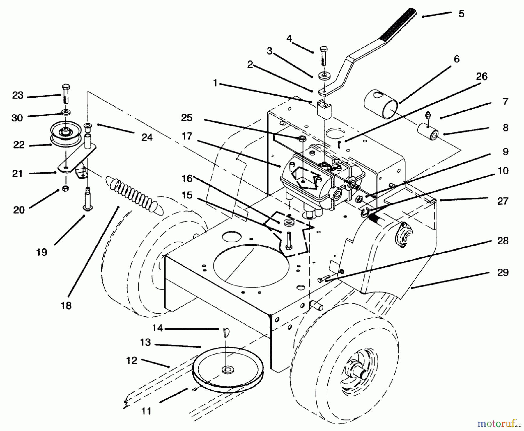  Toro Neu Mowers, Drive Unit Only 30165 - Toro Mid-Size Proline Gear Traction Unit, 12.5 hp, 1995 (5900001-5999999) TRANSMISSION, IDLER, DRIVE PULLEYS & DRIVE BELT