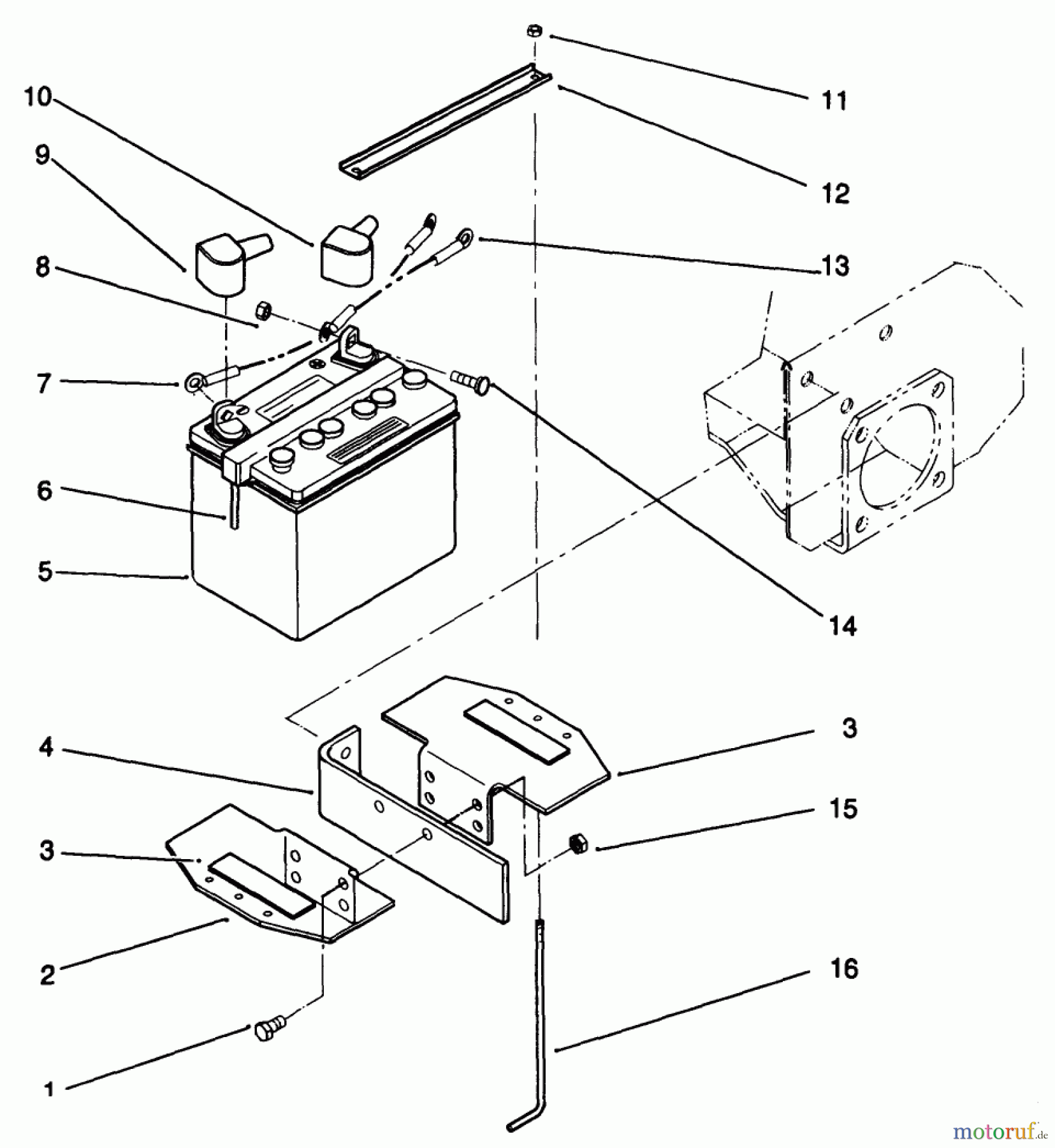 Toro Neu Mowers, Drive Unit Only 30185 - Toro Mid-Size Proline Hydro Traction Unit, 14 hp, 1991 (10000001-19999999) BATTERY ASSEMBLY