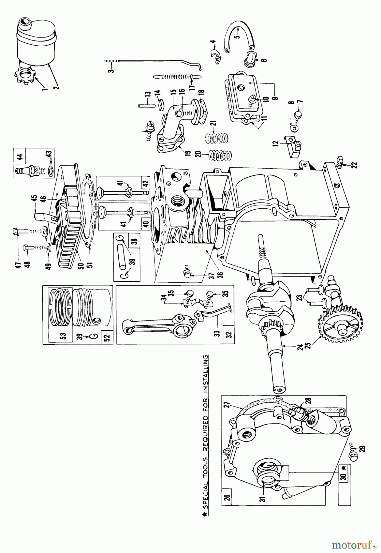  Toro Neu Mowers, Drive Unit Only 40113 - Toro Power Handle, 1968 (8000001-8999999) ENGINE. RECOIL START MODEL 81302 (PART 1)