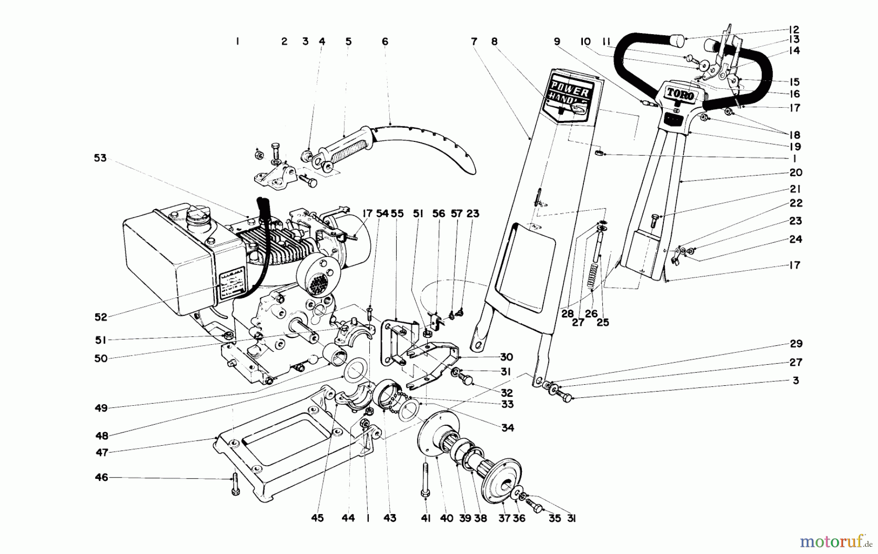  Toro Neu Mowers, Drive Unit Only 40114 - Toro Power Handle, 1971 (1000001-1999999) POWER HANDLE ASSEMBLY