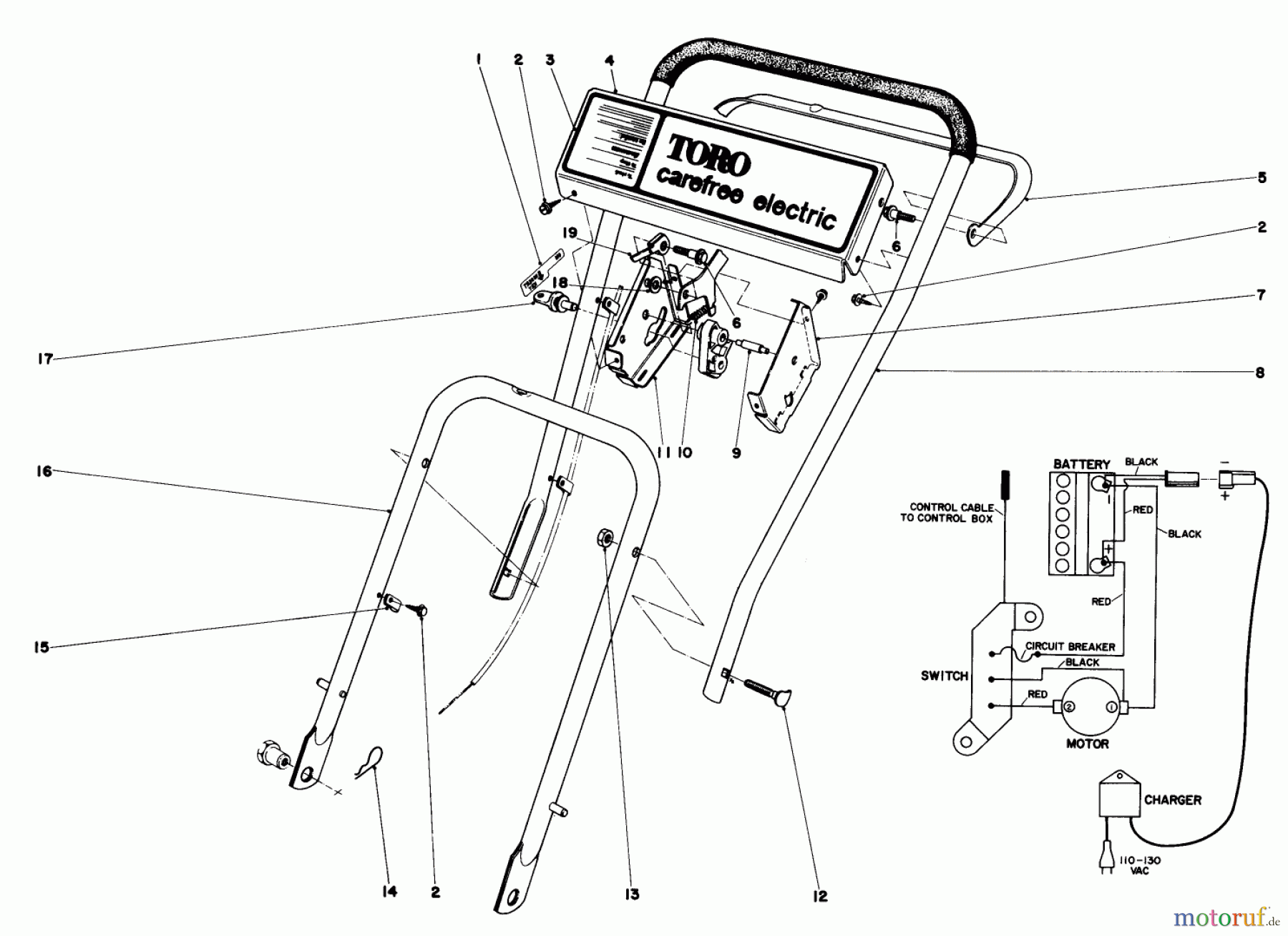  Toro Neu Mowers, Electric 17005 - Toro Electric Lawnmower, 1976 (6000001-6999999) HANDLE ASSEMBLY