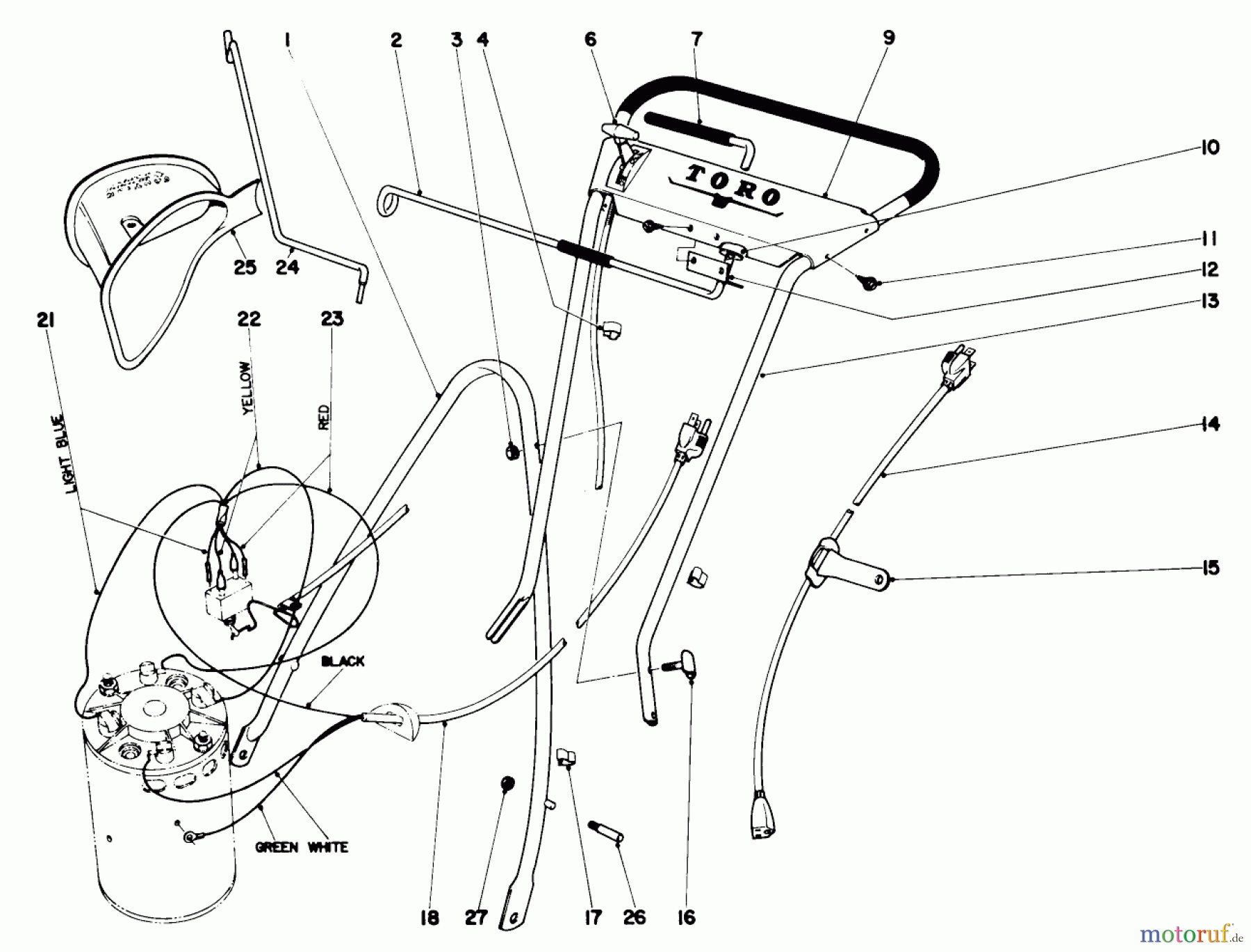  Toro Neu Mowers, Electric 18301 - Toro Electric Whirlwind Lawnmower, 1970 (0000001-0999999) HANDLE ASSEMBLY