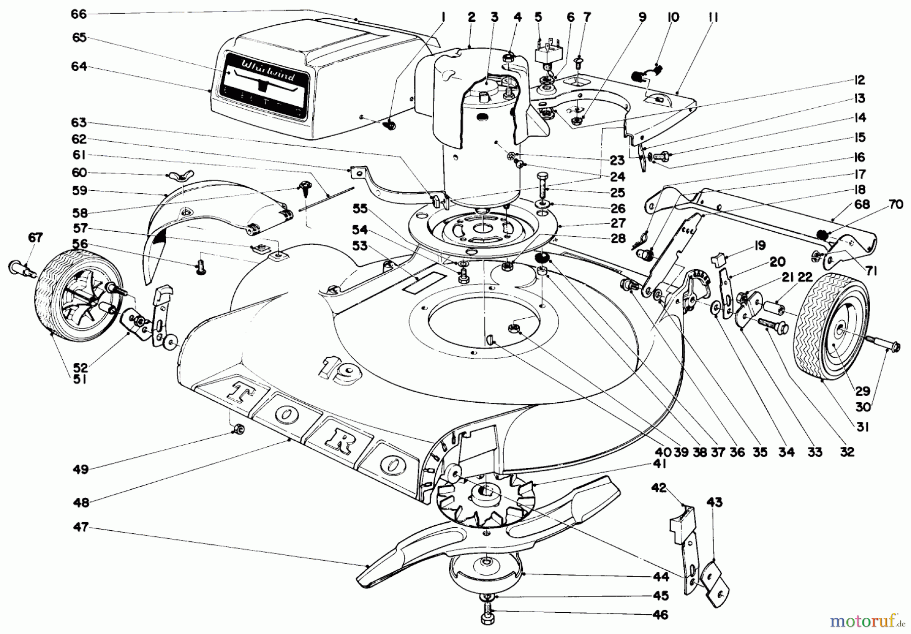  Toro Neu Mowers, Electric 18301 - Toro Electric Whirlwind Lawnmower, 1970 (0000001-0999999) MAIN FRAME ASSEMBLY