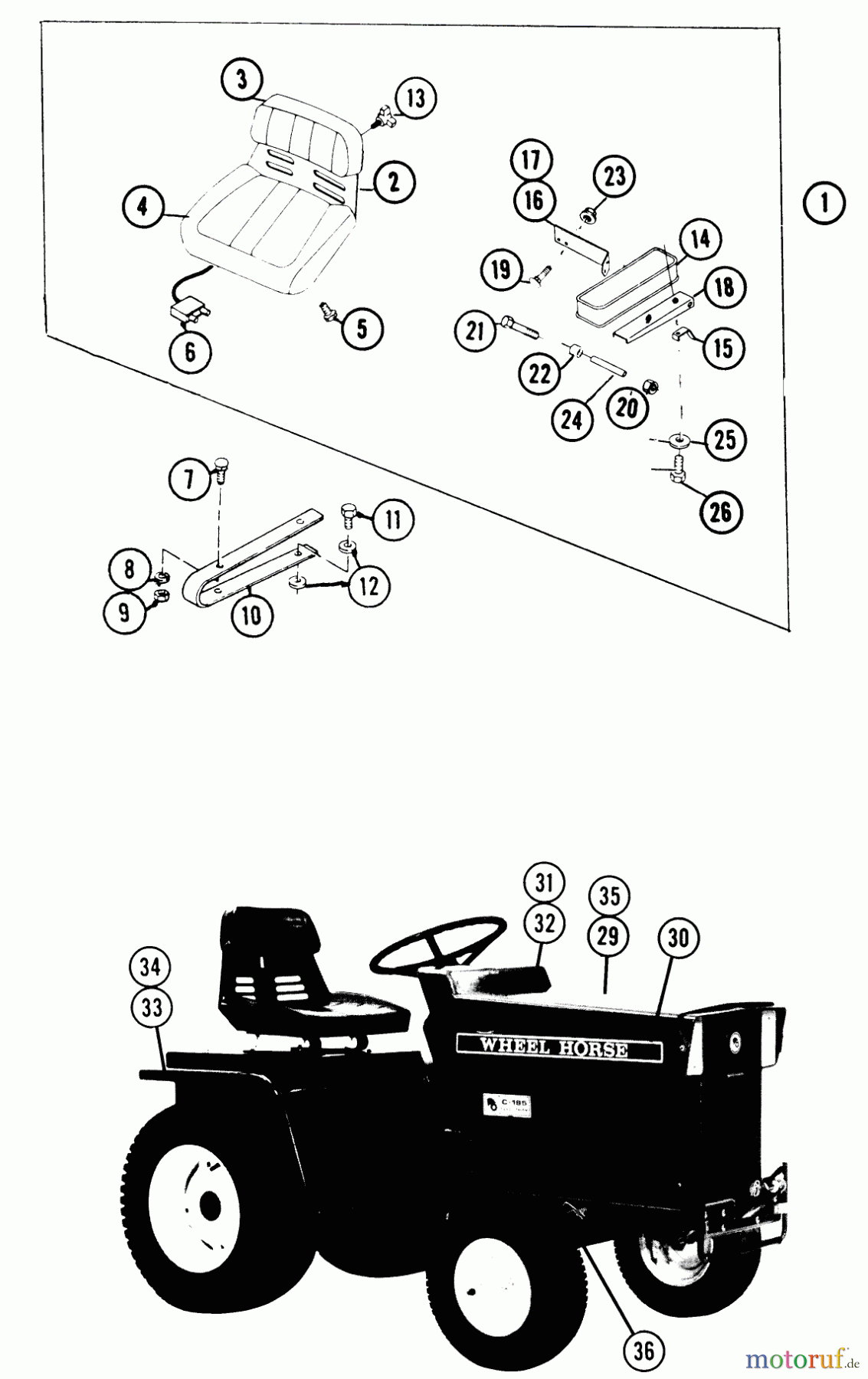 Toro Neu Mowers, Lawn & Garden Tractor Seite 1 1-0700 (C-185) - Toro C-185 Elec-Trak, 1975 SEAT, DECALS, MISC. TRIM