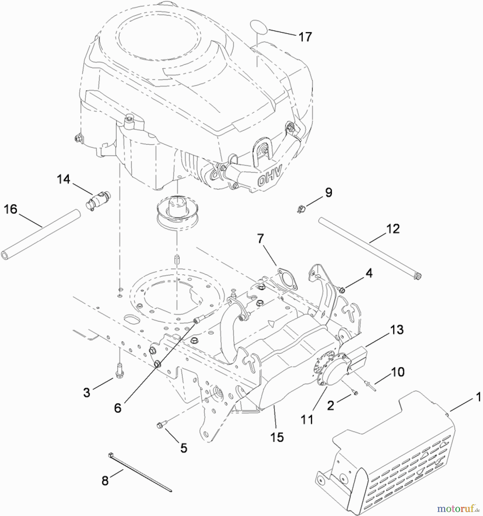 Toro Neu Mowers, Lawn & Garden Tractor Seite 1 13AX61RG848 (LX427) - Toro LX427 Lawn Tractor, Before January 31 2009, 2009 (1A019H10001-1A309H19999) MUFFLER AND SHIELD ASSEMBLY