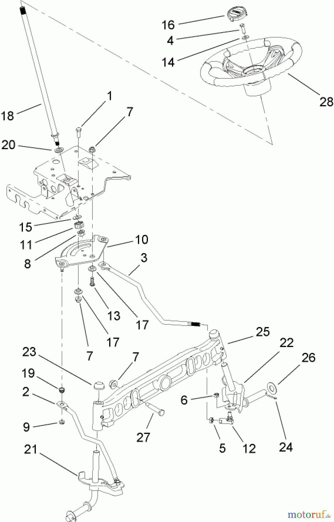 Toro Neu Mowers, Lawn & Garden Tractor Seite 1 13BX60RG744 (LX425) - Toro LX425 Lawn Tractor, 2007 (SN 1C307H10418-) STEERING SHAFT AND FRONT AXLE ASSEMBLY