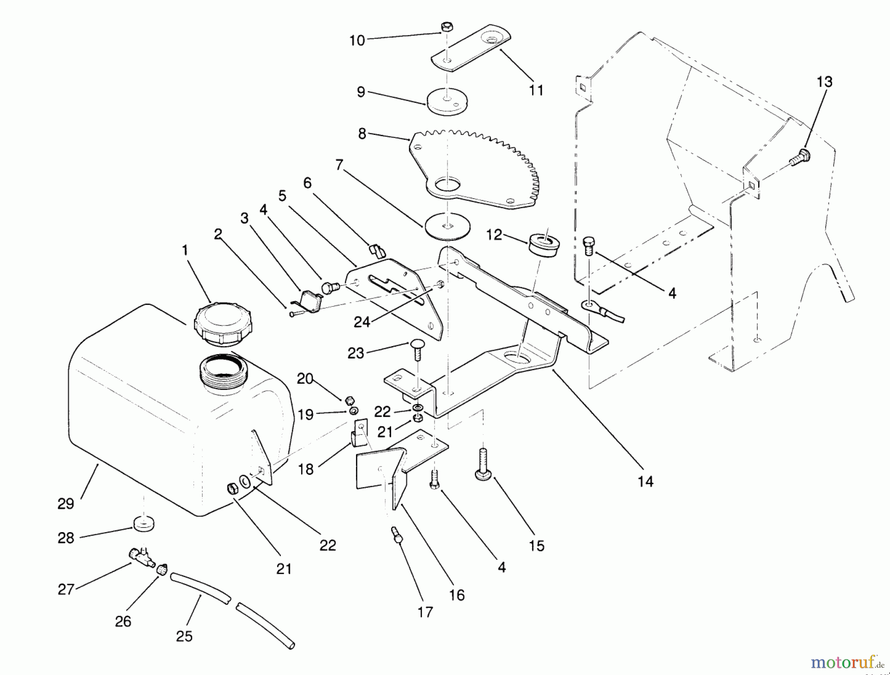  Toro Neu Mowers, Lawn & Garden Tractor Seite 1 22-14OE01 (244-H) - Toro 244-H Yard Tractor, 1991 (1000001-1999999) FUEL TANK AND STEERING BRACKET ASSEMBLY