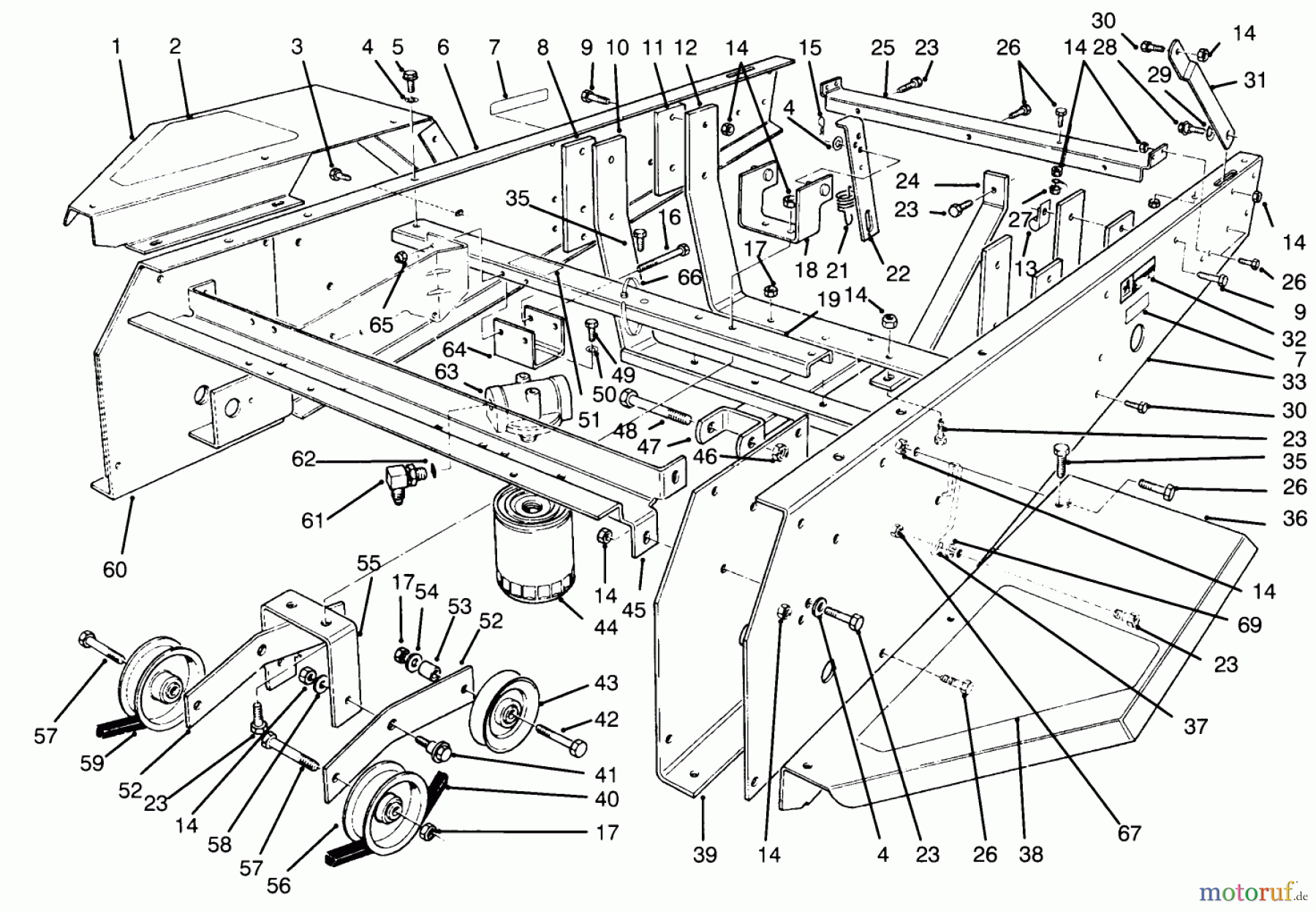 Toro Neu Mowers, Lawn & Garden Tractor Seite 1 30610 (120) - Toro Proline 120, 1995 (590001-591299) FRAME & JACKSHAFT ASSEMBLY