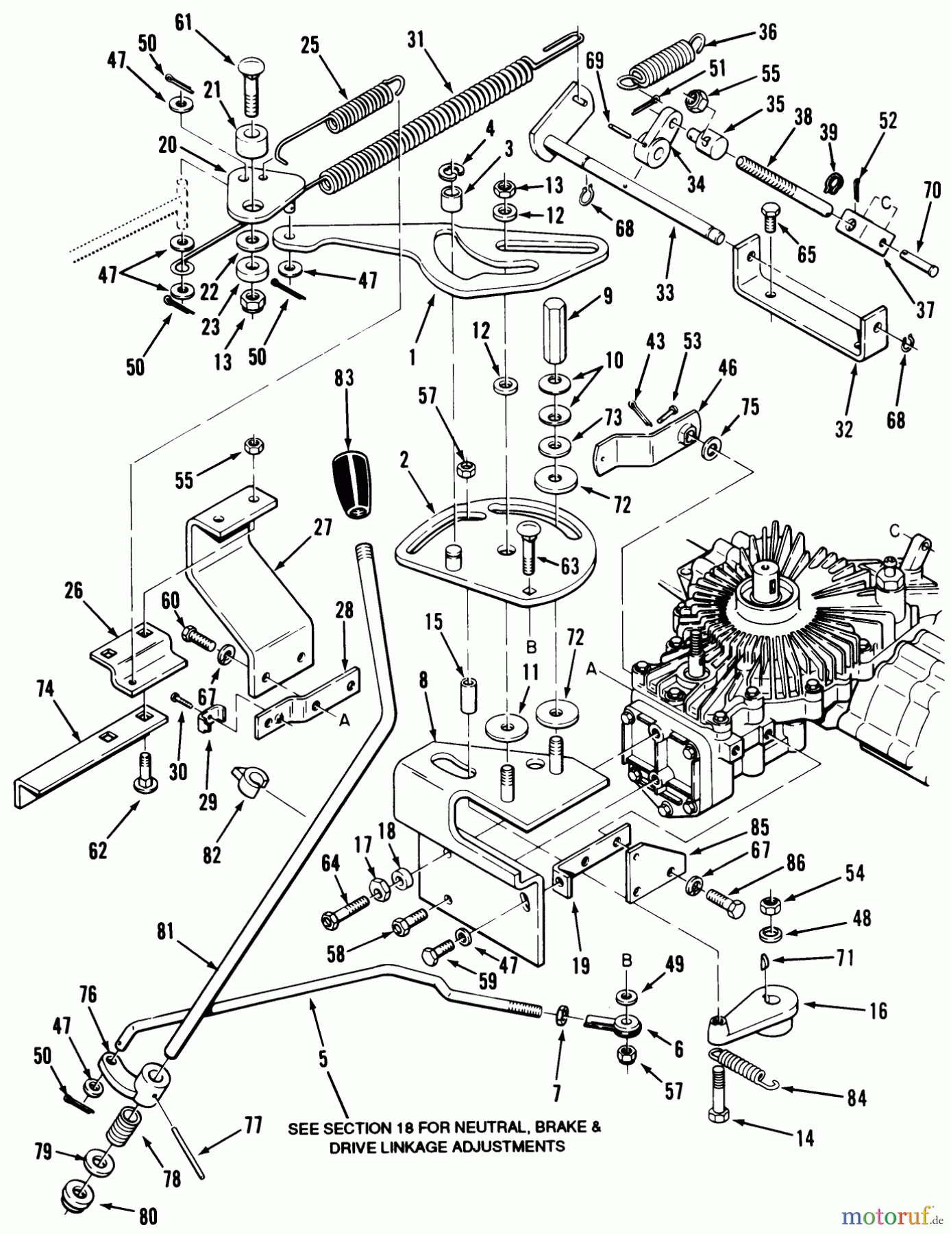  Toro Neu Mowers, Lawn & Garden Tractor Seite 1 32-120EA1 (212-H)- Toro 212-H Tractor, 1991 (1000001-1999999) HYDROSTATIC TRANSAXLE - CONTROL LINKAGE