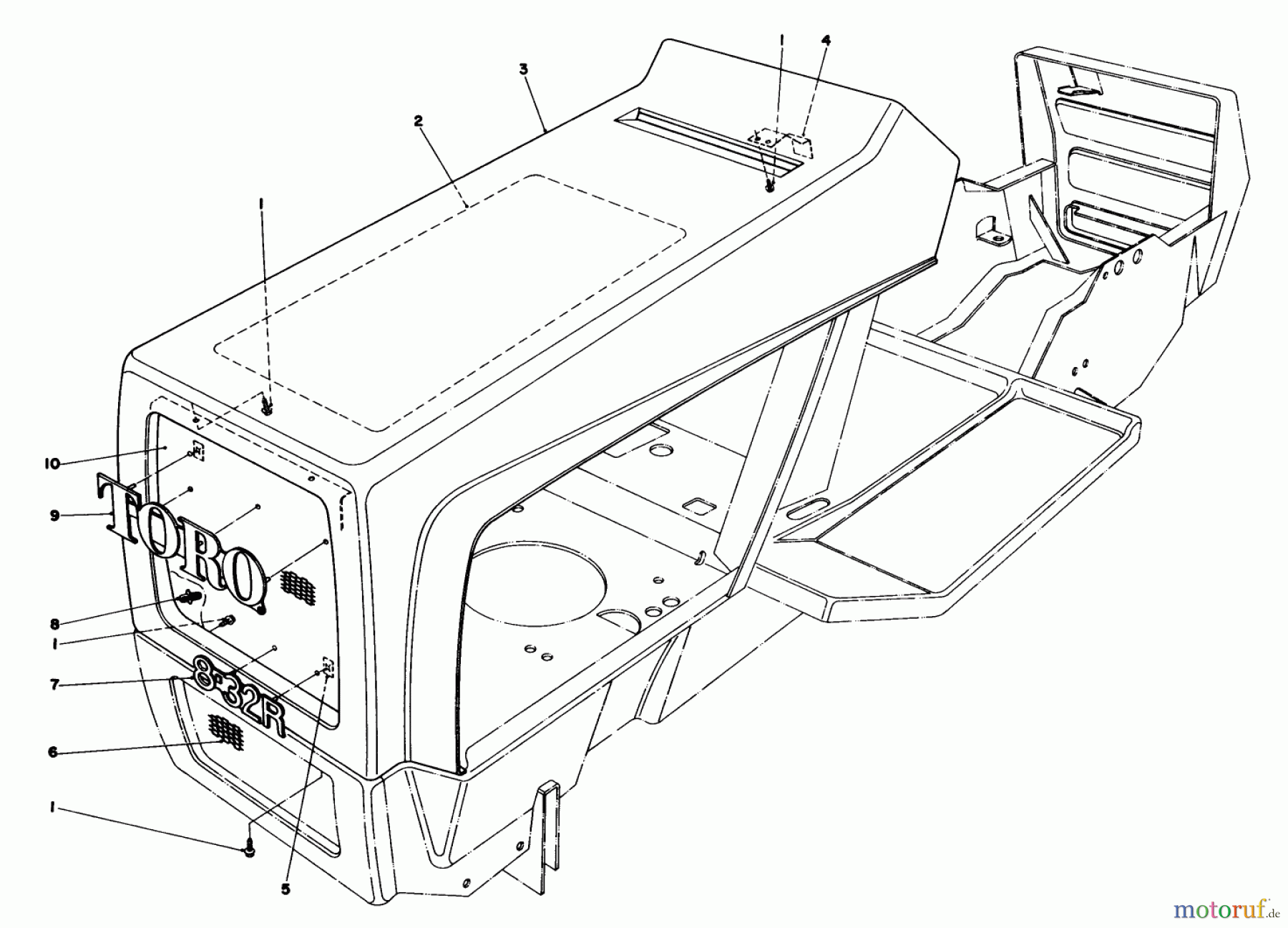  Toro Neu Mowers, Lawn & Garden Tractor Seite 1 57375 - Toro 8 hp Front Engine Rider, 1979 (9000001-9999999) HOOD ASSEMBLY
