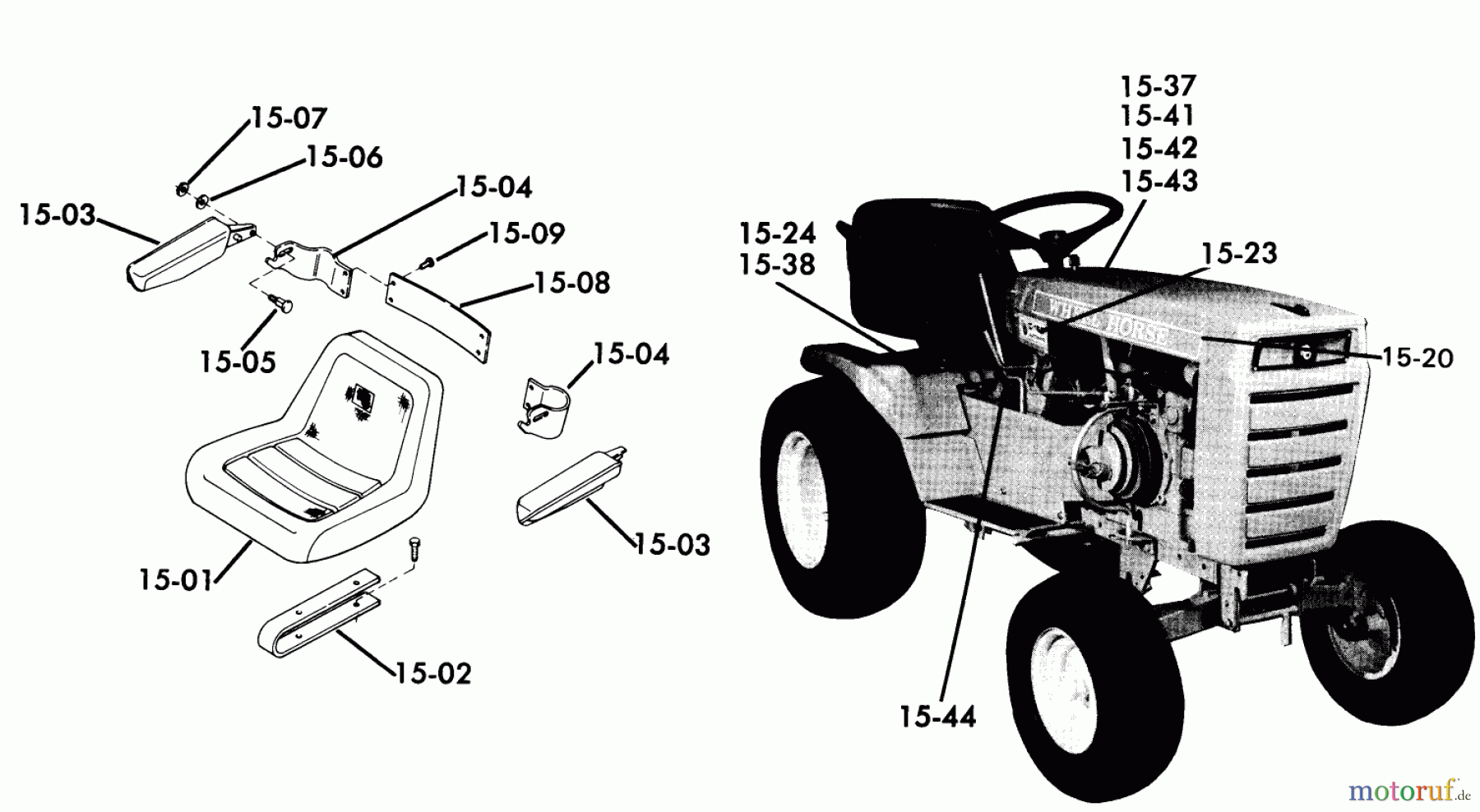  Toro Neu Mowers, Lawn & Garden Tractor Seite 1 61-16KS01 (C-160) - Toro C-160 Automatic Tractor, 1976 15.000 SEATS, DECALS, MISC. TRIM