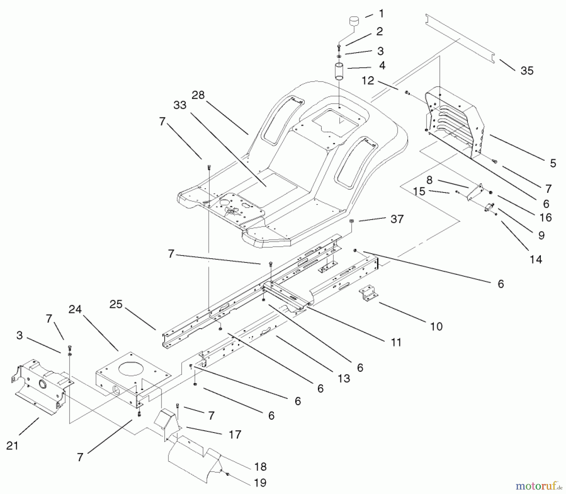 Toro Neu Mowers, Lawn & Garden Tractor Seite 1 71199 (12-32XL) - Toro 12-32XL Lawn Tractor, 2001 (210000001-210999999) FRAME & BODY ASSEMBLY