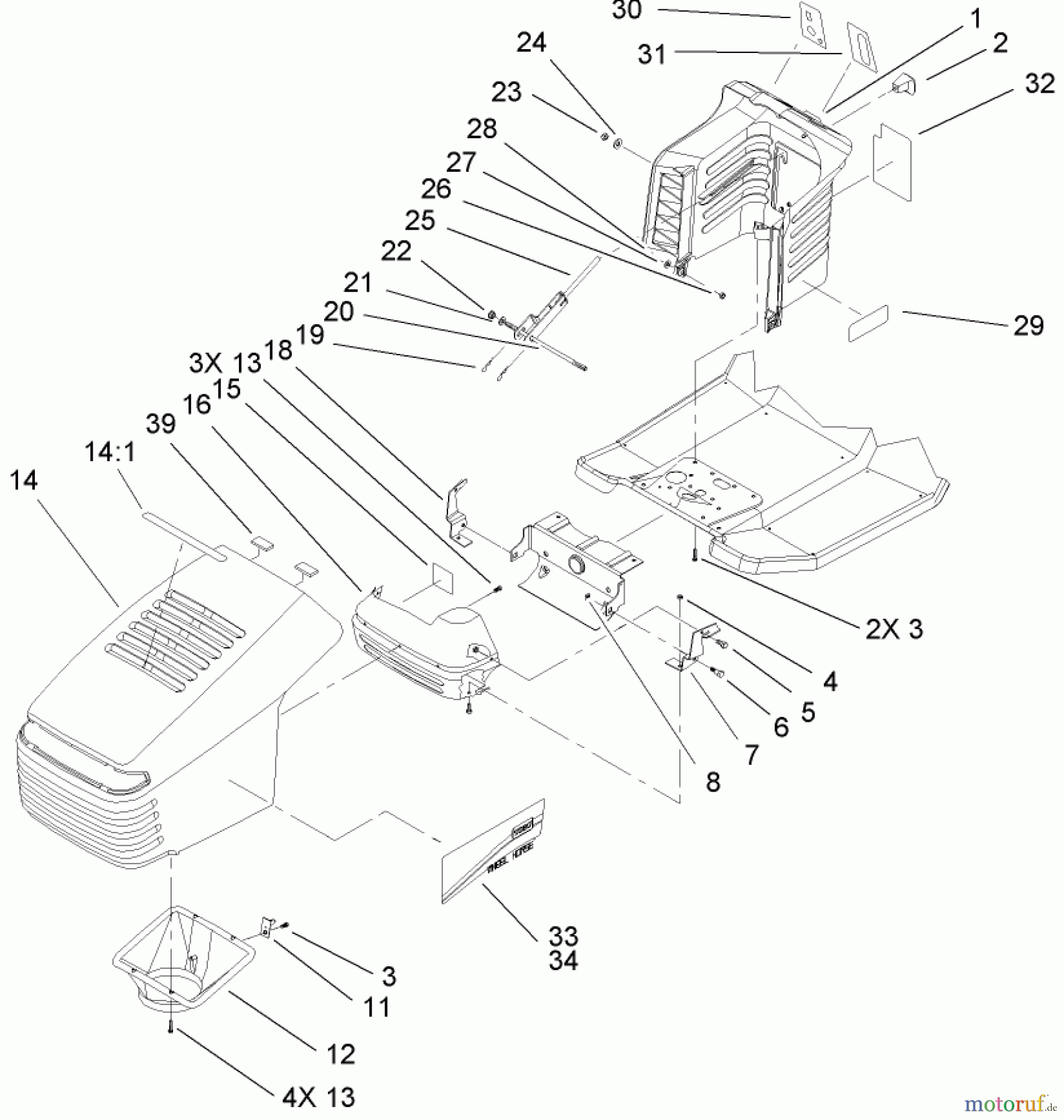 Toro Neu Mowers, Lawn & Garden Tractor Seite 1 71199 (XL 320) - Toro XL 320 Lawn Tractor, 2005 (250000001-250999999) HOOD AND TOWER ASSEMBLY