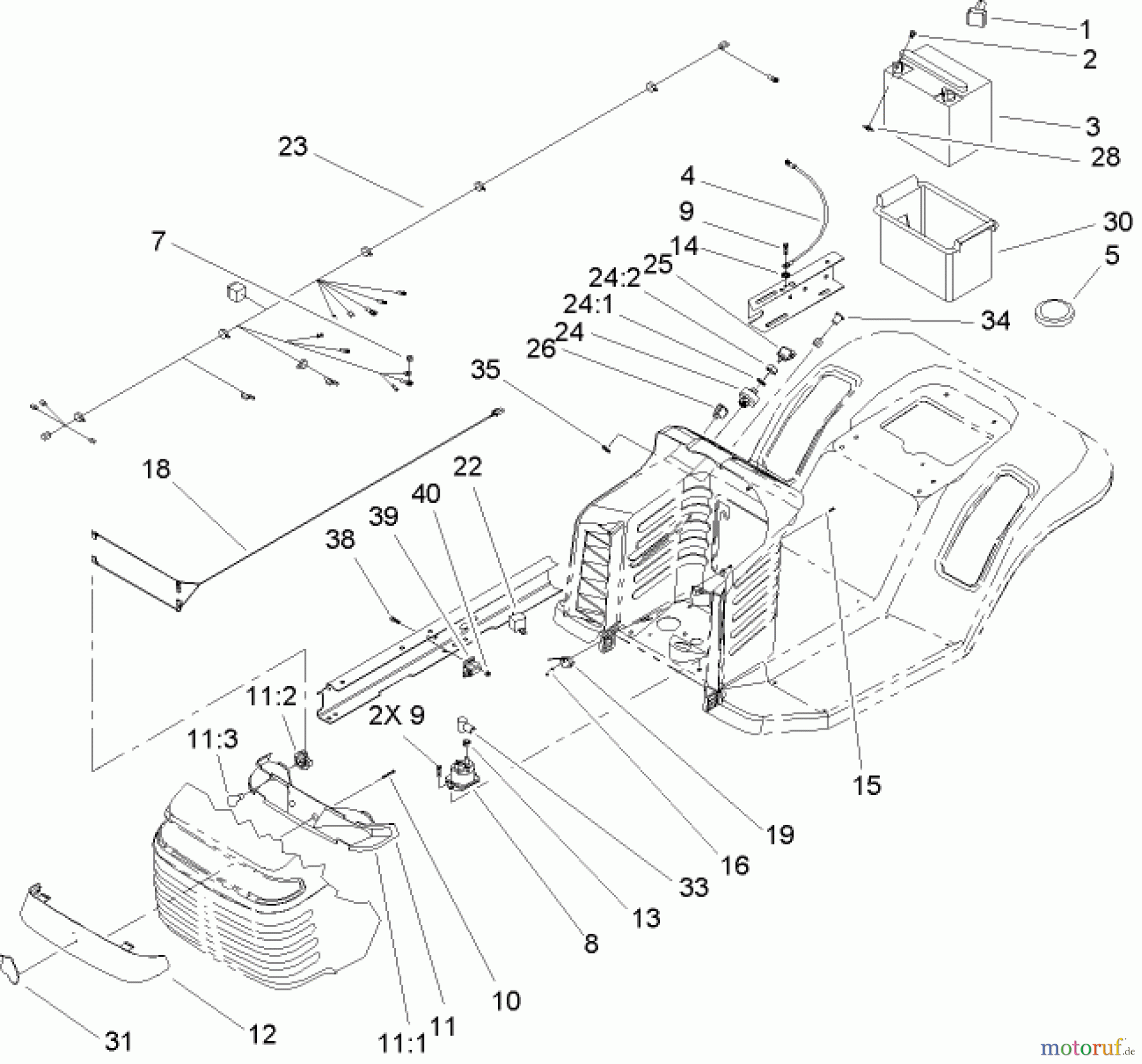  Toro Neu Mowers, Lawn & Garden Tractor Seite 1 71243 (17-38HXLE) - Toro 17-38HXLE Lawn Tractor, 2004 (240000001-240999999) ELECTRICAL COMPONENT ASSEMBLY