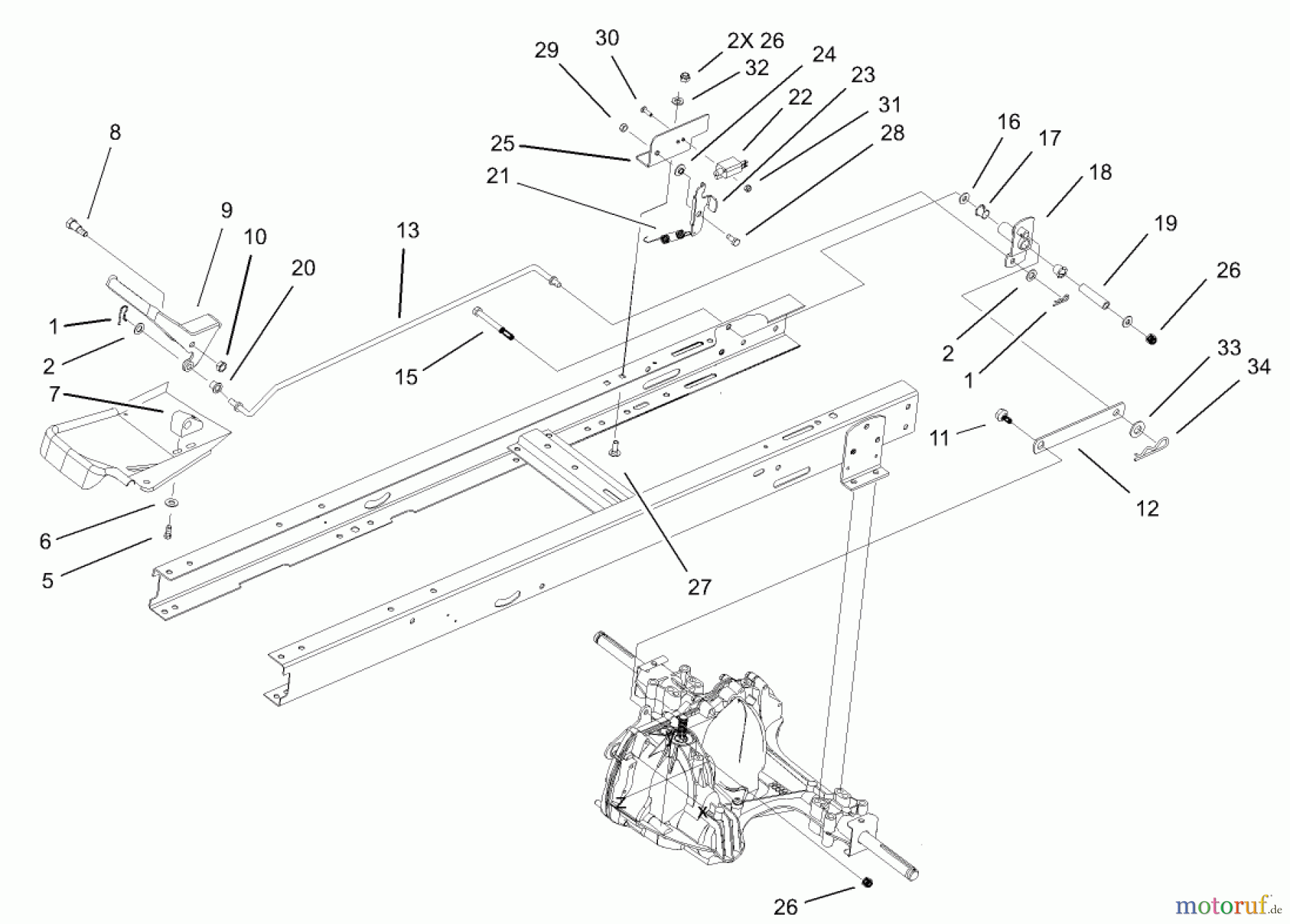  Toro Neu Mowers, Lawn & Garden Tractor Seite 1 71243 (17-38HXLE) - Toro 17-38HXLE Lawn Tractor, 2004 (240000001-240999999) HYDRO TRANSAXLE CONTROL ASSEMBLY