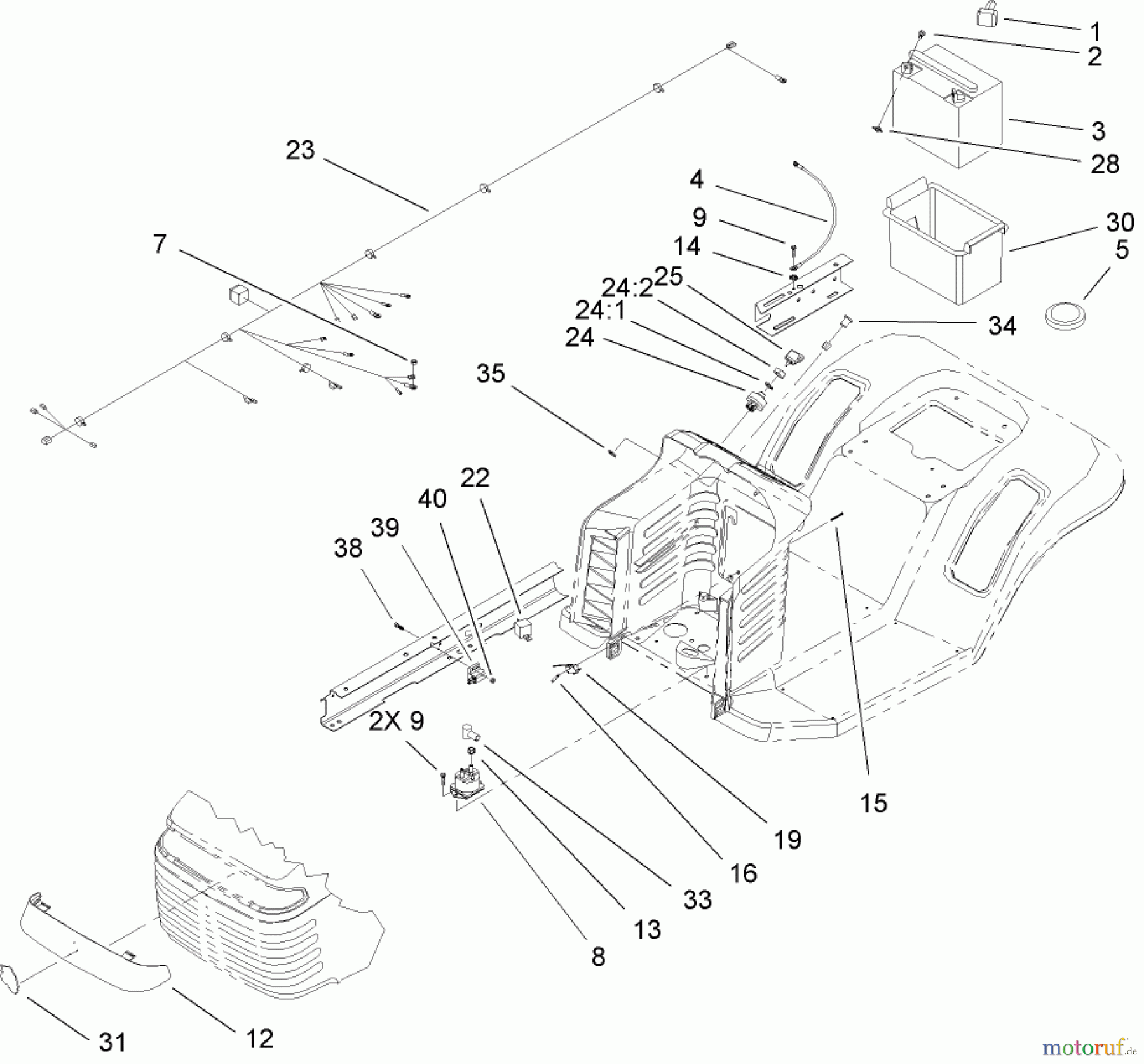  Toro Neu Mowers, Lawn & Garden Tractor Seite 1 71245 (14-38HXLE) - Toro 14-38HXLE Lawn Tractor, 2004 (240000001-240999999) ELECTRICAL COMPONENT ASSEMBLY