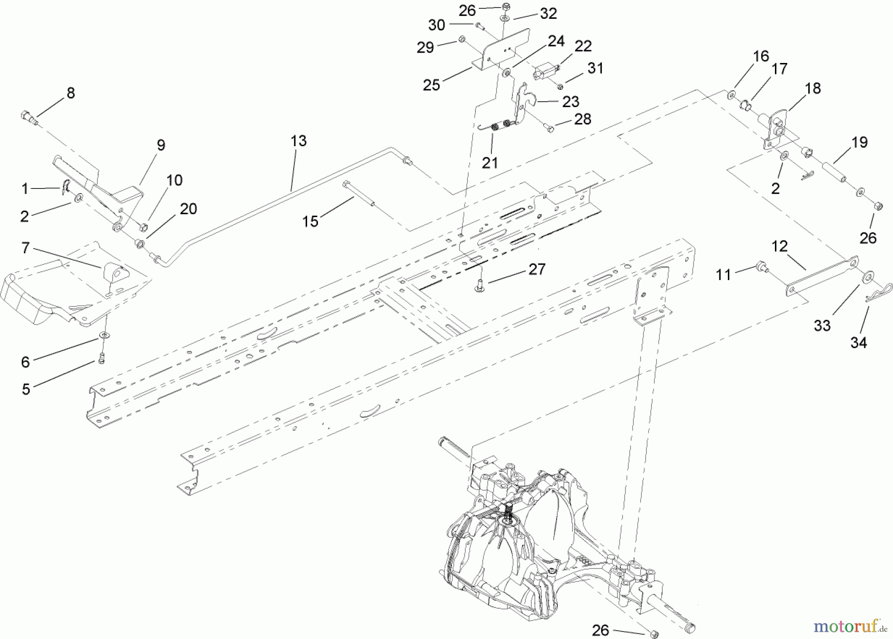 Toro Neu Mowers, Lawn & Garden Tractor Seite 1 71283 (17-44HXLE) - Toro 17-44HXLE Lawn Tractor, 2003 (230000001-230999999) HYDRO TRANSAXLE CONTROL AND NO MOW IN REVERSE ASSEMBLY