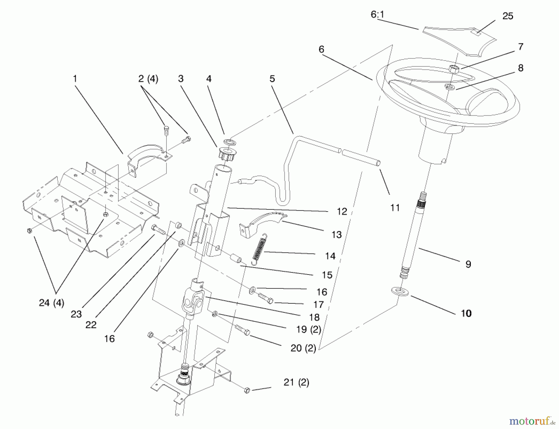 Toro Neu Mowers, Lawn & Garden Tractor Seite 1 72045 (265-6) - Toro 265-6 Lawn and Garden Tractor, 1998 (8900400-8999999) STEERING WHEEL AND TILT