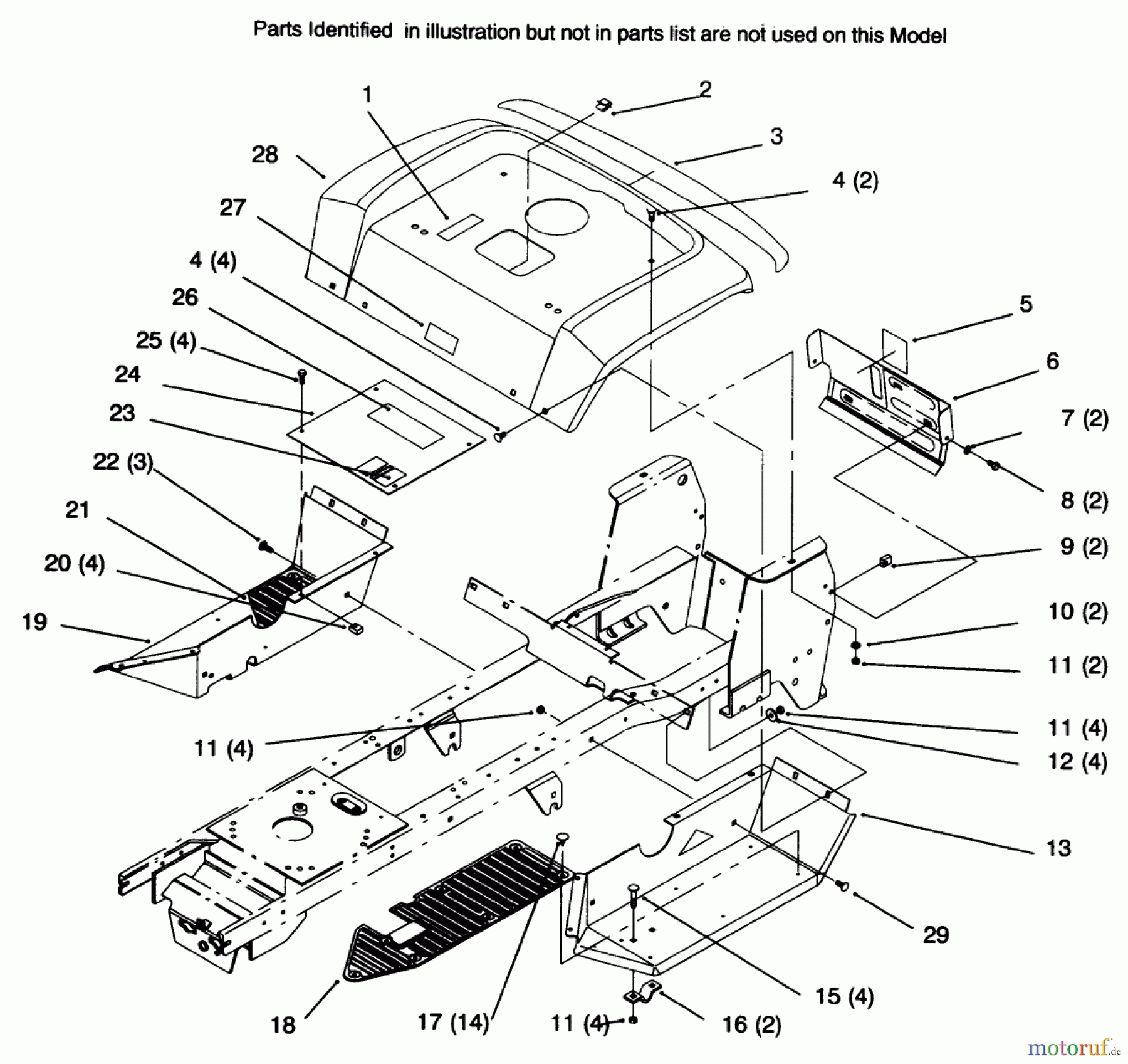Toro Neu Mowers, Lawn & Garden Tractor Seite 1 72045 (265-6) - Toro 265-6 Yard Tractor, 1996 (6900001-6999999) FENDER AND FOOTREST