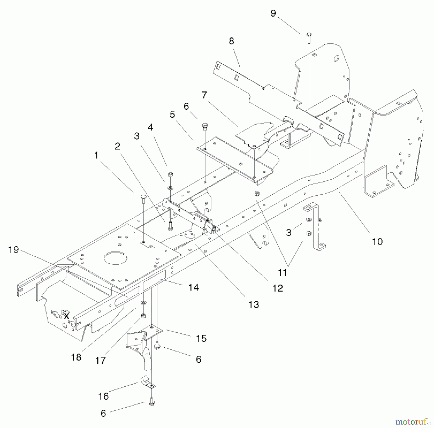  Toro Neu Mowers, Lawn & Garden Tractor Seite 1 72071 (265-H) - Toro 265-H Lawn and Garden Tractor, 2000 (200000001-200999999) FRAME ASSEMBLY
