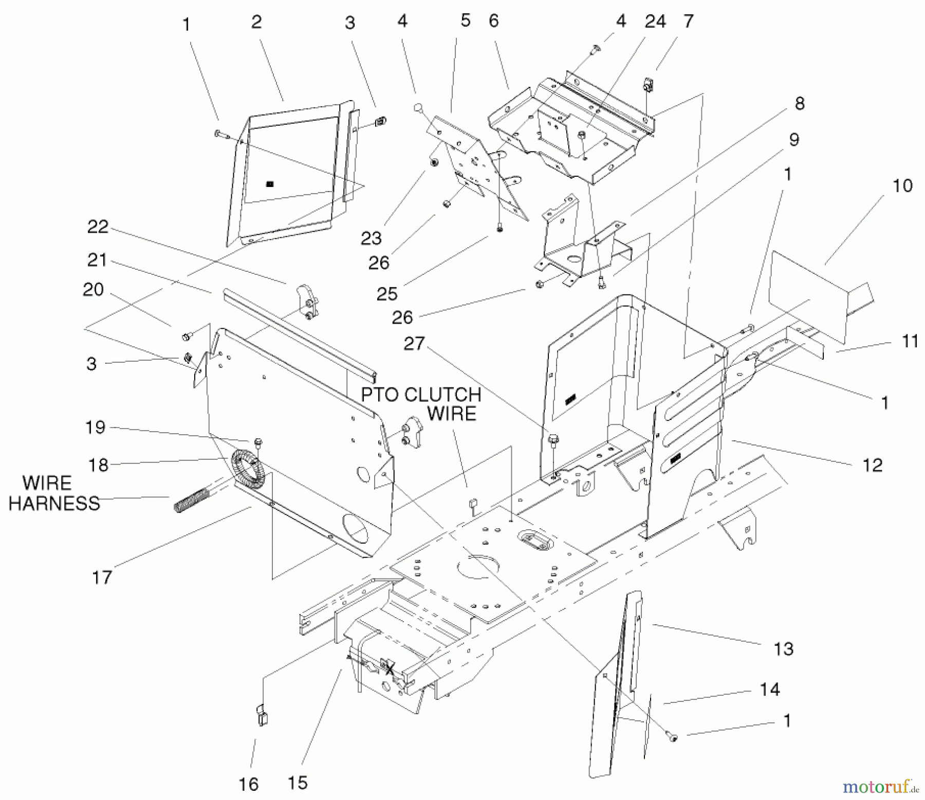 Toro Neu Mowers, Lawn & Garden Tractor Seite 1 72087 (268-H) - Toro 268-H Lawn and Garden Tractor, 2000 (200000001-200999999) HOODSTAND & FIREWALL ASSEMBLY