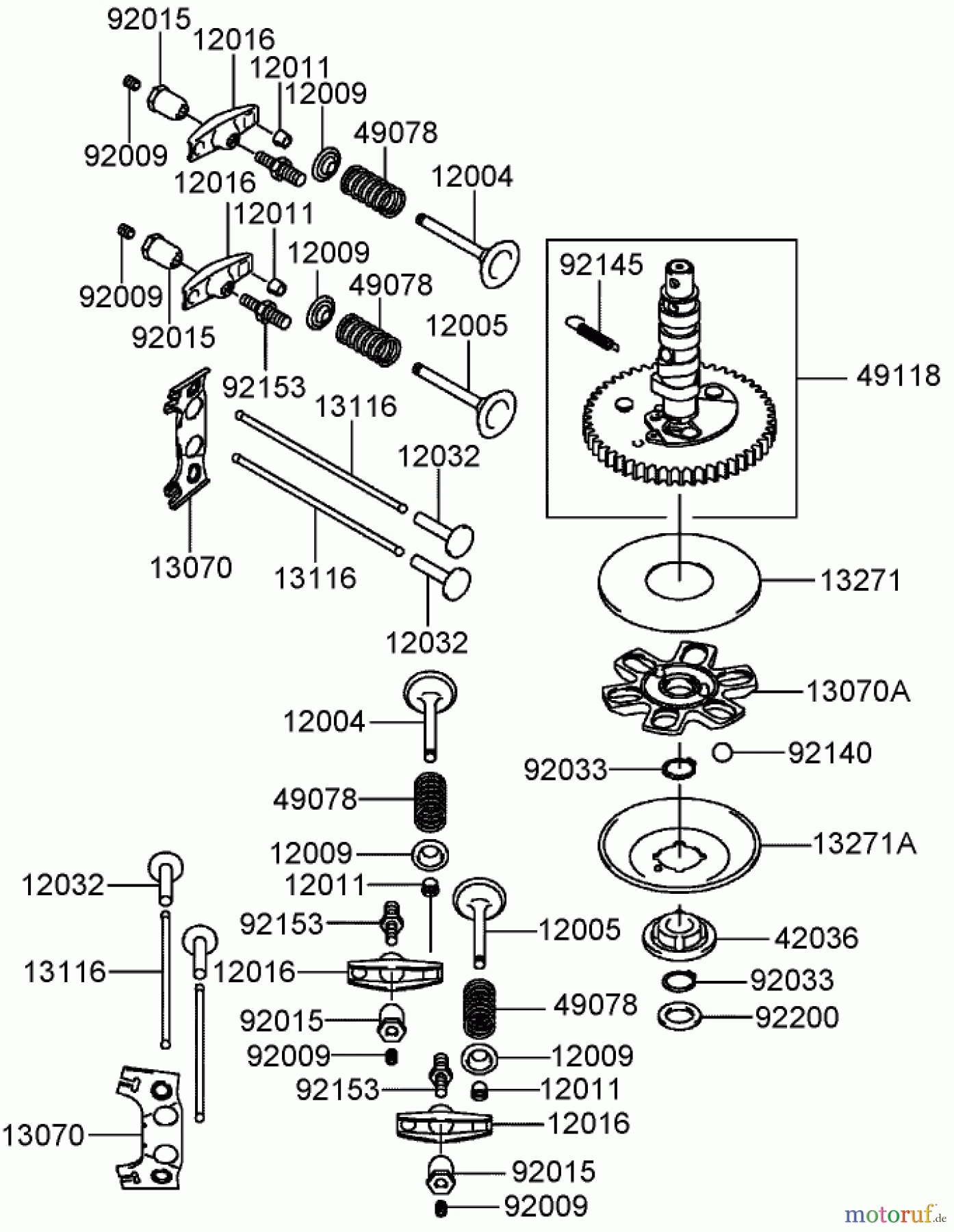 Toro Neu Mowers, Lawn & Garden Tractor Seite 1 72201 (417XT) - Toro 417XT Garden Tractor, 2004 (240000001-240999999) VALVE/CAMSHAFT ASSEMBLY KAWASAKI FH541V-BS04