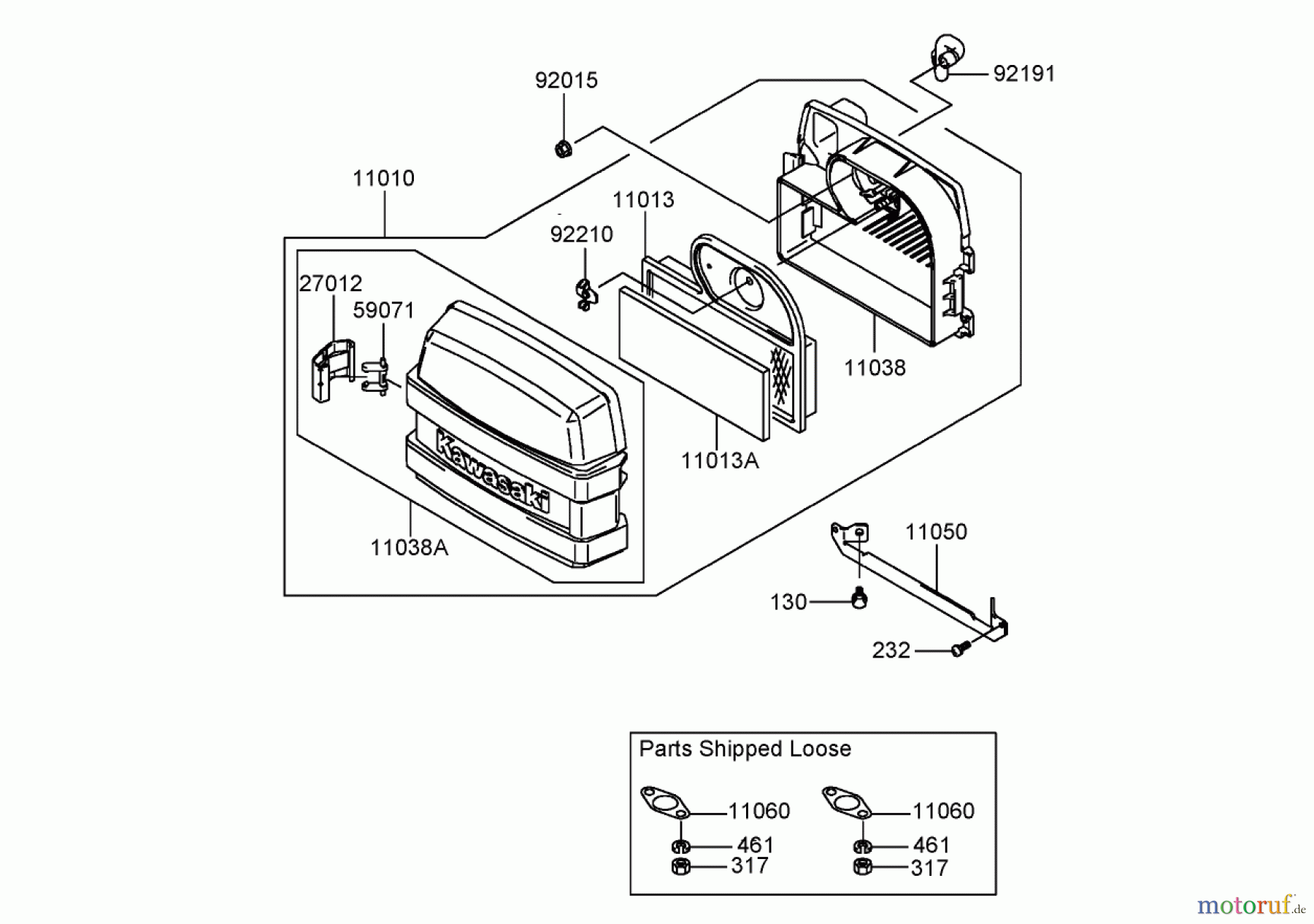  Toro Neu Mowers, Lawn & Garden Tractor Seite 1 72201 (420) - Toro 420 Garden Tractor, 2005 (250000001-250999999) AIR FILTER AND MUFFLER ASSEMBLY KAWASAKI FH541V-DS04