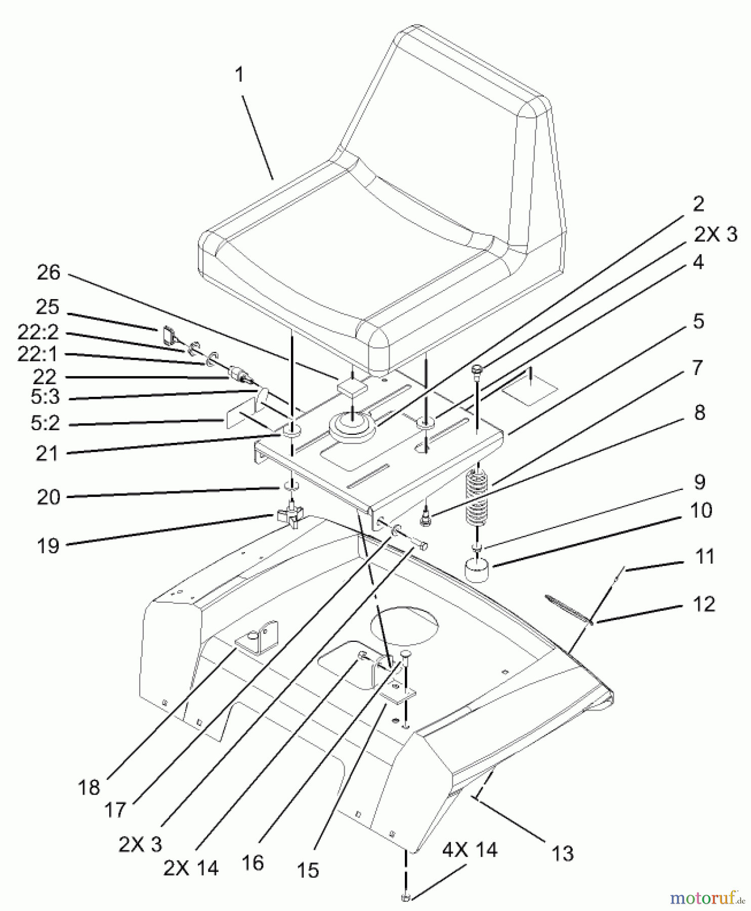 Toro Neu Mowers, Lawn & Garden Tractor Seite 1 72202 (419XT) - Toro 419XT Garden Tractor, 2003 (230000001-230999999) SEAT ASSEMBLY