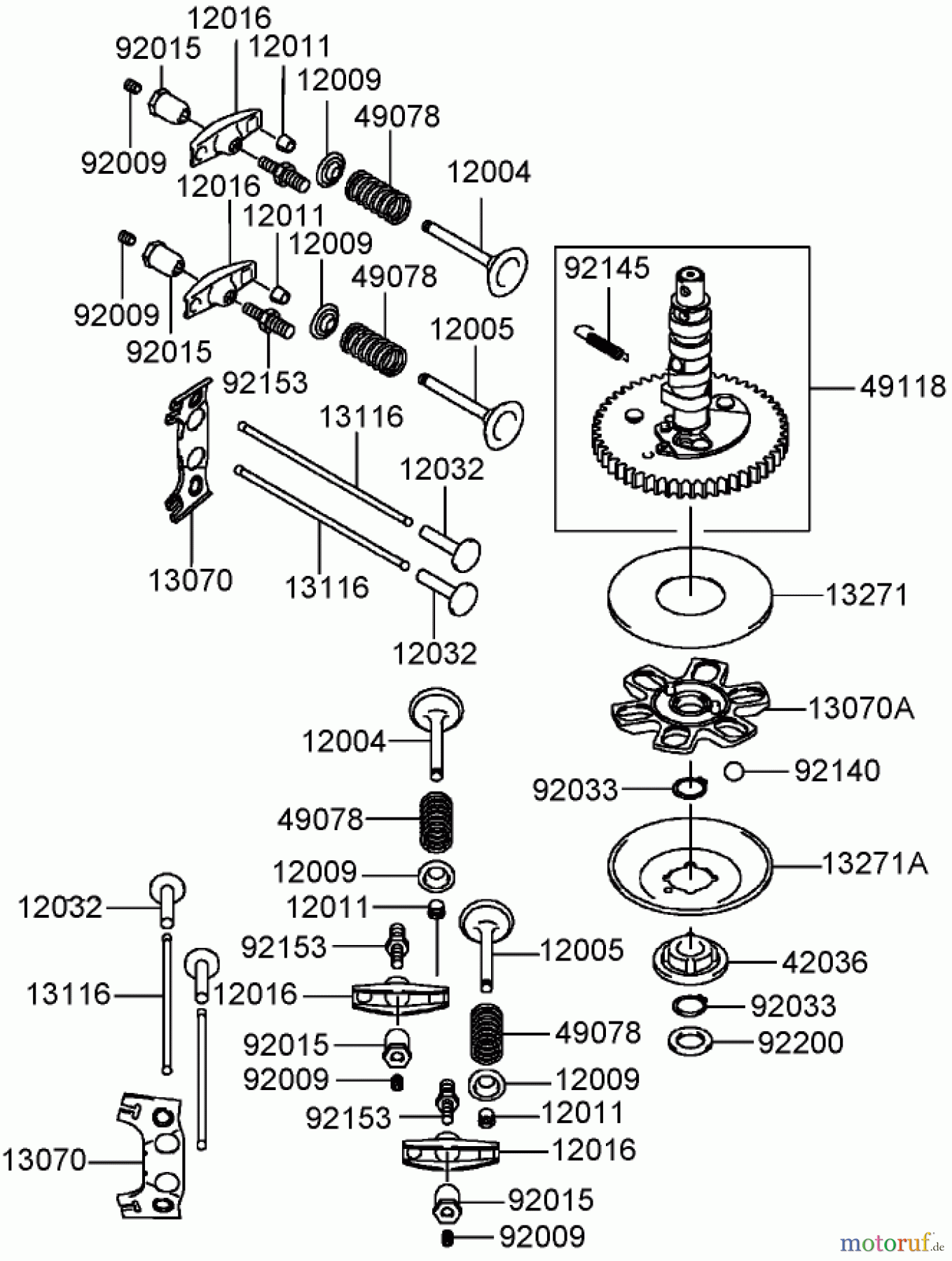 Toro Neu Mowers, Lawn & Garden Tractor Seite 1 72212 (430) - Toro 430 Garden Tractor, 2006 (260000001-260999999) VALVE AND CAMSHAFT ASSEMBLY KAWASAKI FH580V-DS06