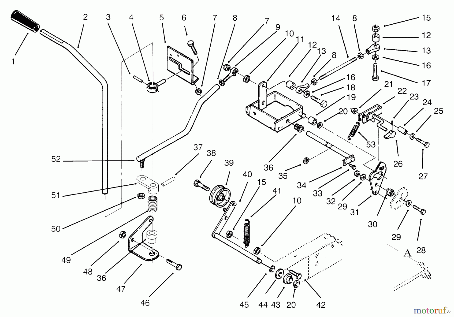 Toro Neu Mowers, Lawn & Garden Tractor Seite 1 73421 (416-H) - Toro 416-H Garden Tractor, 1995 (5900001-5901046) CLUTCH BRAKE MOTION CONTROL LINKAGE