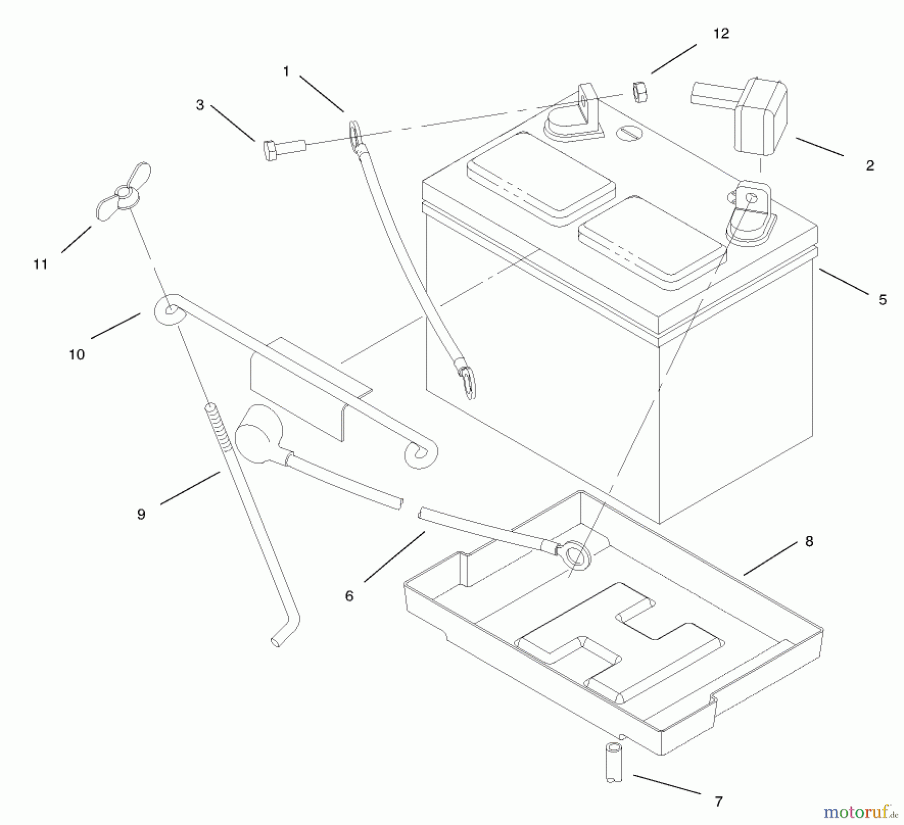 Toro Neu Mowers, Lawn & Garden Tractor Seite 1 73428 (312-8) - Toro 312-8 Garden Tractor, 1998 (8900500-8999999) BATTERY ASSEMBLY