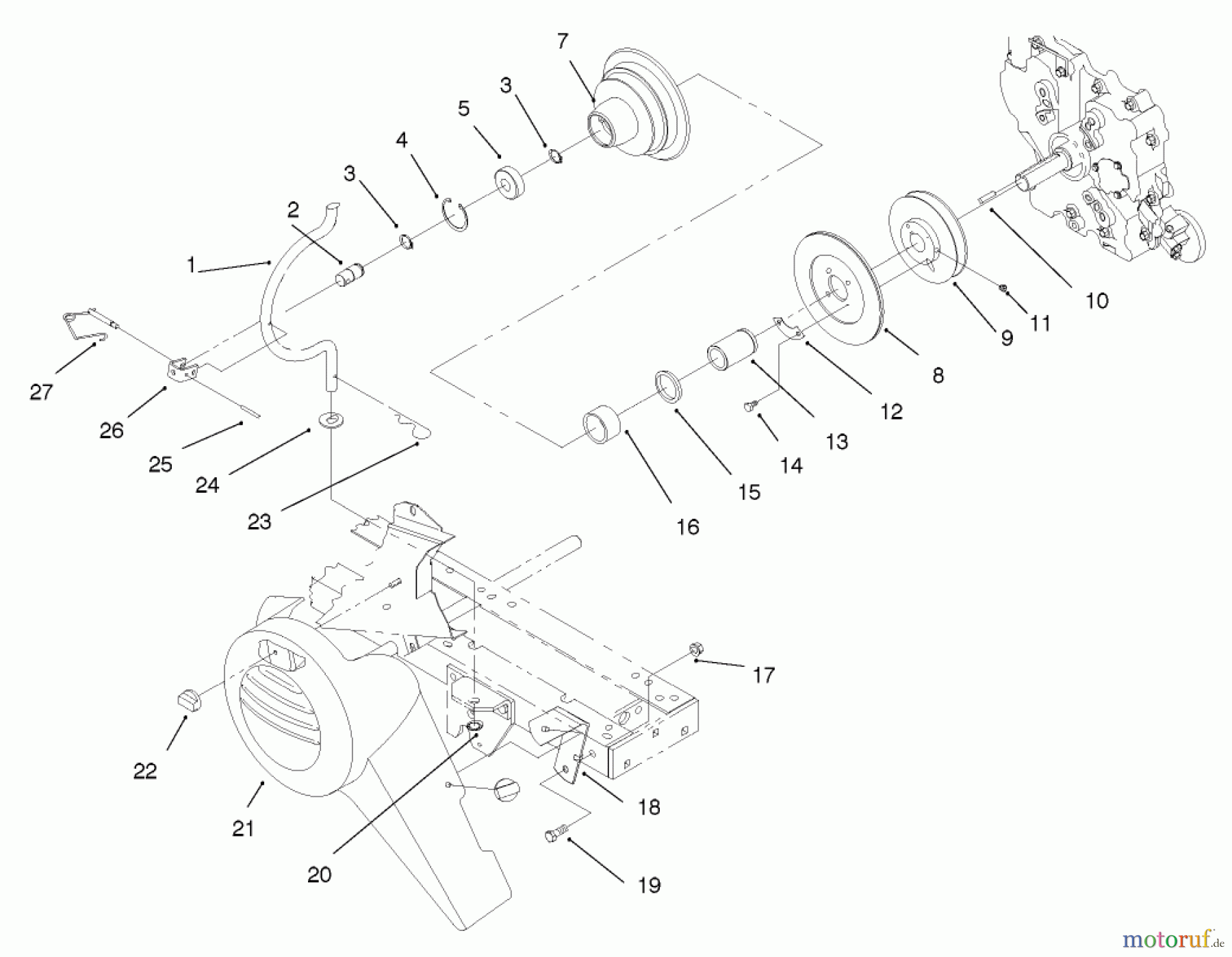 Toro Neu Mowers, Lawn & Garden Tractor Seite 1 73448 (314-8) - Toro 314-8 Garden Tractor, 1998 (8900500-8999999) PTO CLUTCH, COVER AND BELT GUIDES