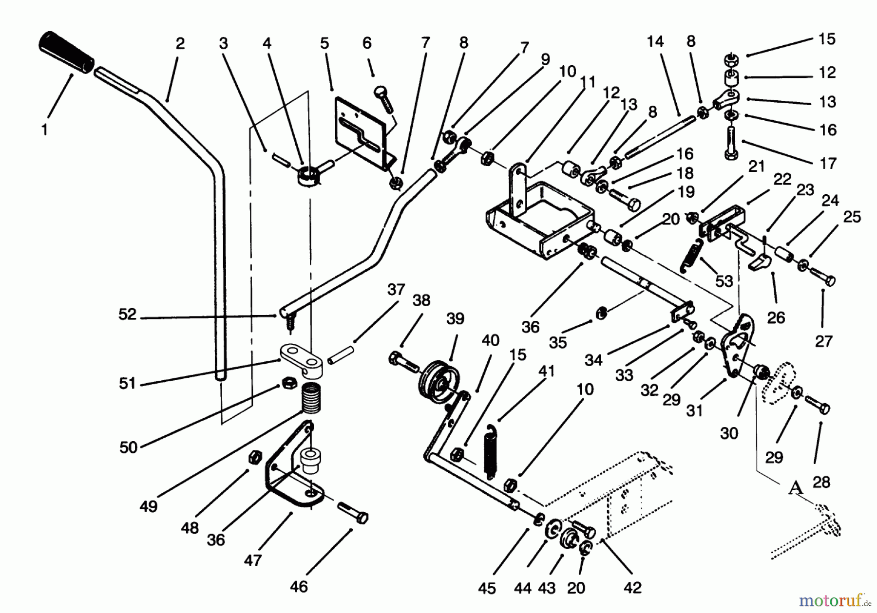  Toro Neu Mowers, Lawn & Garden Tractor Seite 1 73501 (520-H) - Toro 520-H Garden Tractor, 1994 (49000001-49999999) CLUTCH, BRAKE AND MOTION CONTROL LINKAGE