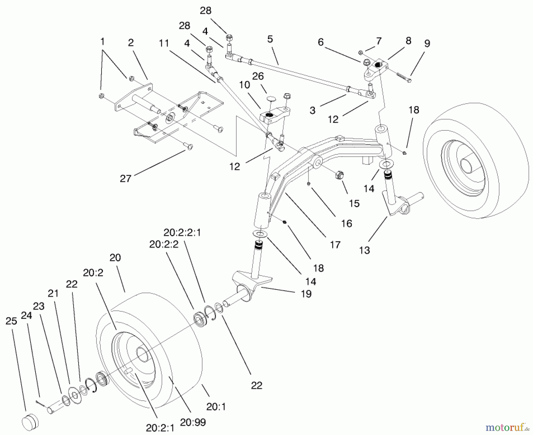  Toro Neu Mowers, Lawn & Garden Tractor Seite 1 73561 (522xi) - Toro 522xi Garden Tractor, 1999 (9900001-9999999) TIE RODS, SPINDLE, & FRONT AXLE ASSEMBLY
