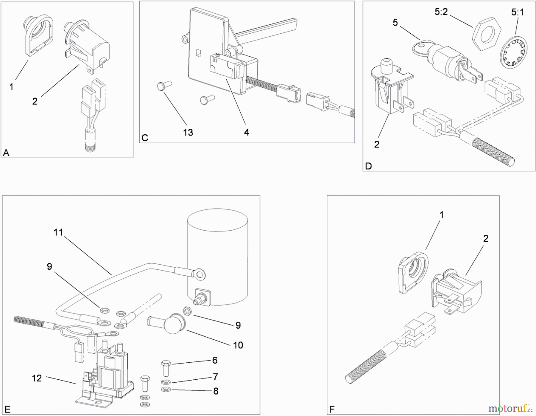 Toro Neu Mowers, Lawn & Garden Tractor Seite 1 74582 (DH 210) - Toro DH 210 Lawn Tractor, 2010 (310000001-310999999) ELECTRICAL SWITCH NO. 1 ASSEMBLY