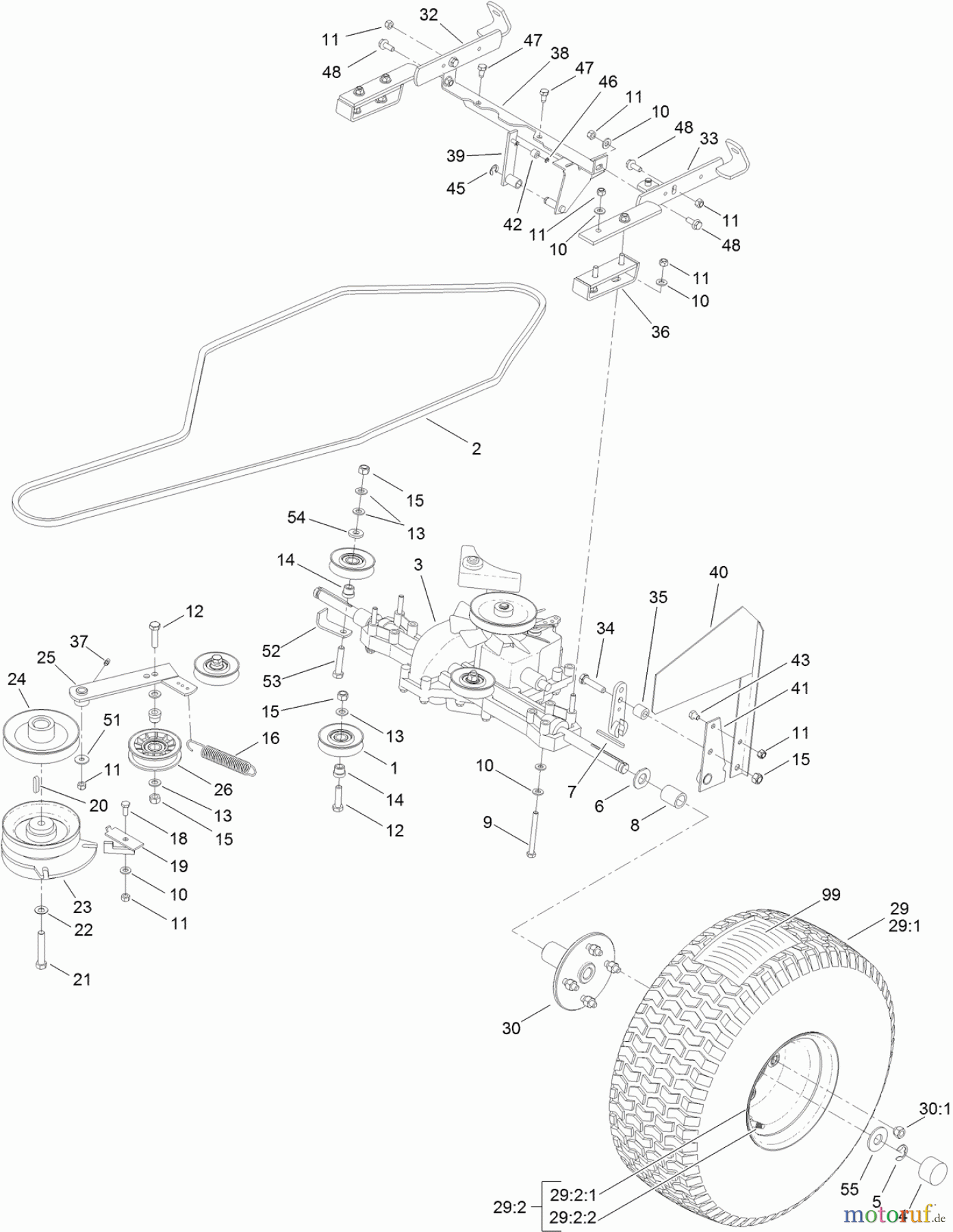  Toro Neu Mowers, Lawn & Garden Tractor Seite 1 74593 (DH 220) - Toro DH 220 Lawn Tractor, 2011 (311000001-311000400) REAR WHEEL AND TRANSAXLE ASSEMBLY