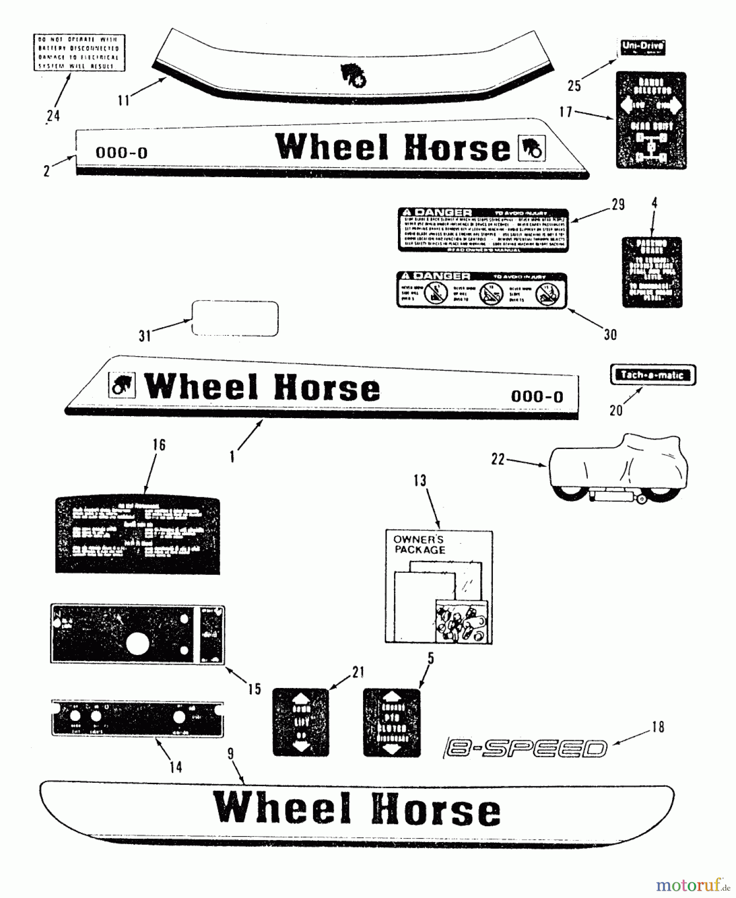 Toro Neu Mowers, Lawn & Garden Tractor Seite 2 C1-12R801 (512-D) - Toro 512-D 8-Speed Tractor, 1986 DECALS #2