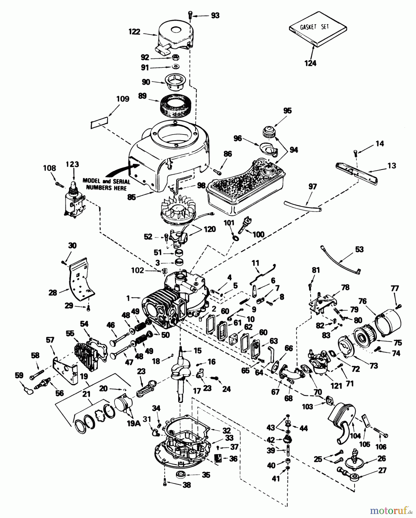 Toro Neu Mowers, Rear-Engine Rider 56125 (7-25) - Toro 7-25 Rear Engine Rider, 1984 (4000001-4999999) TECUMSEH ENGINE MODEL NO. V70-125183D