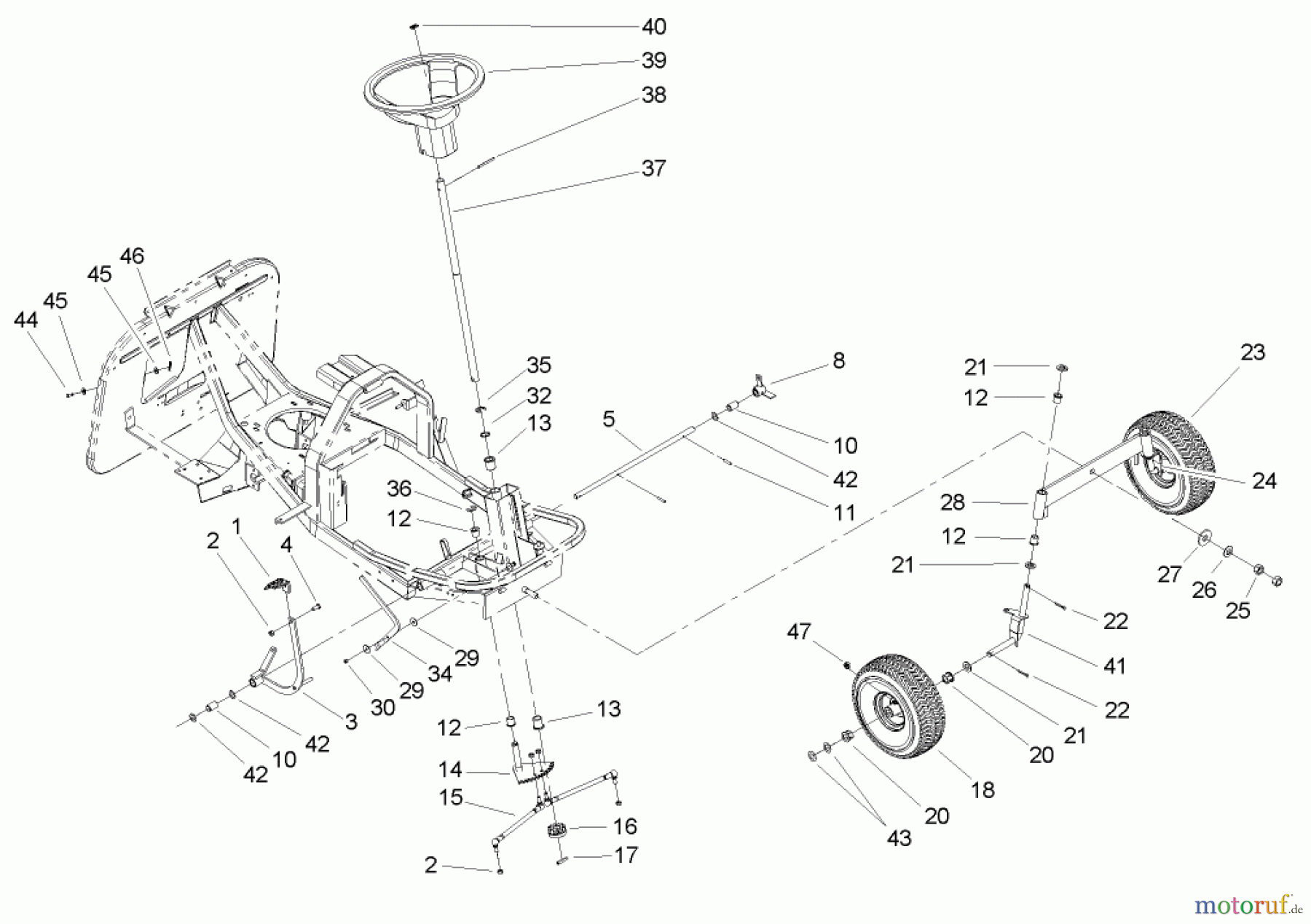  Toro Neu Mowers, Rear-Engine Rider 70185 (13-32G) - Toro 13-32G Rear-Engine Riding Mower, 2004 (240000001-240999999) FRONT AXLE AND STEERING ASSEMBLY